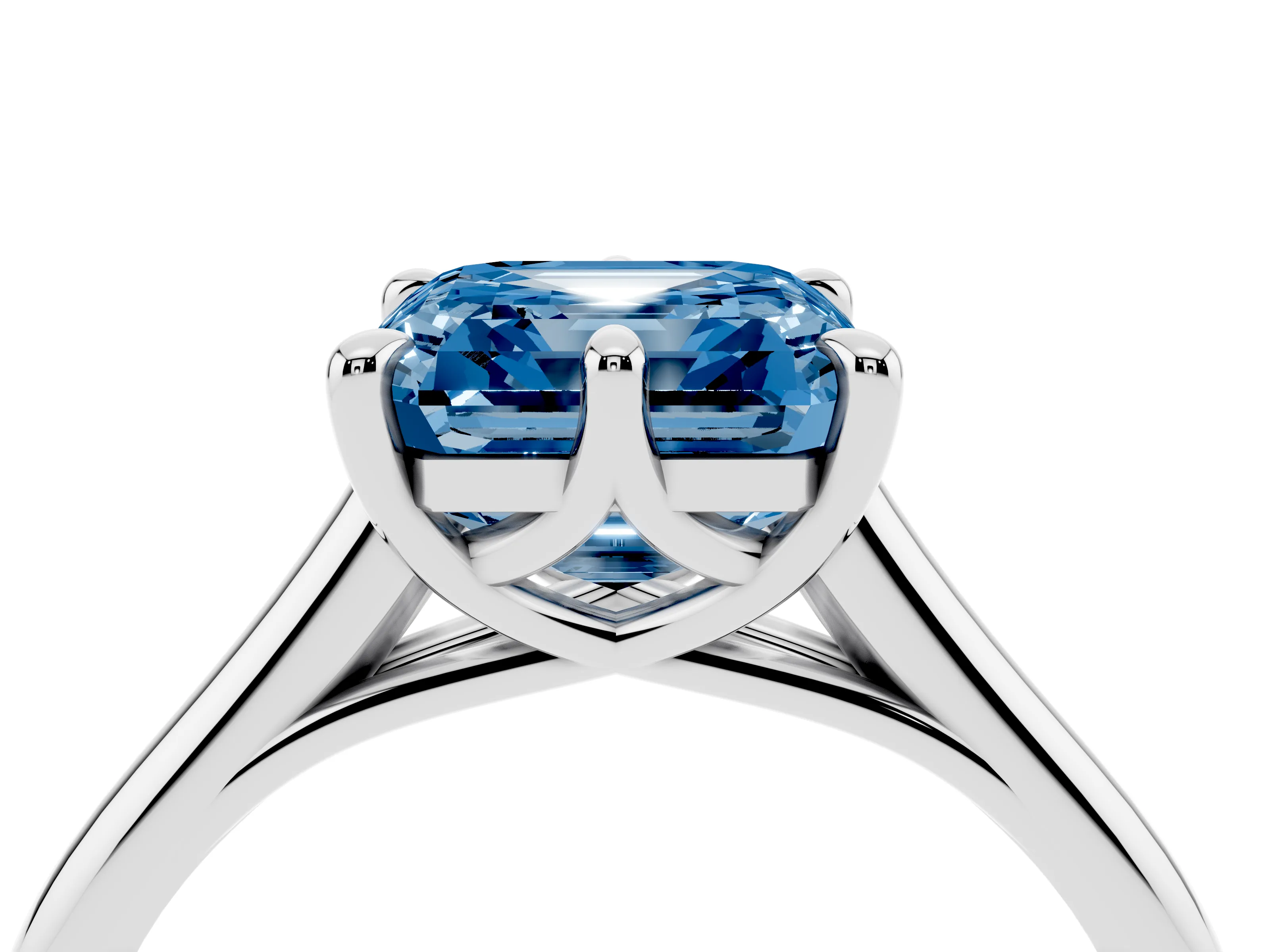 Fancy Blue Asscher Cut Diamond Solitaire Engagement Ring Set in White gold with Prong Setting and Plain Classic Band