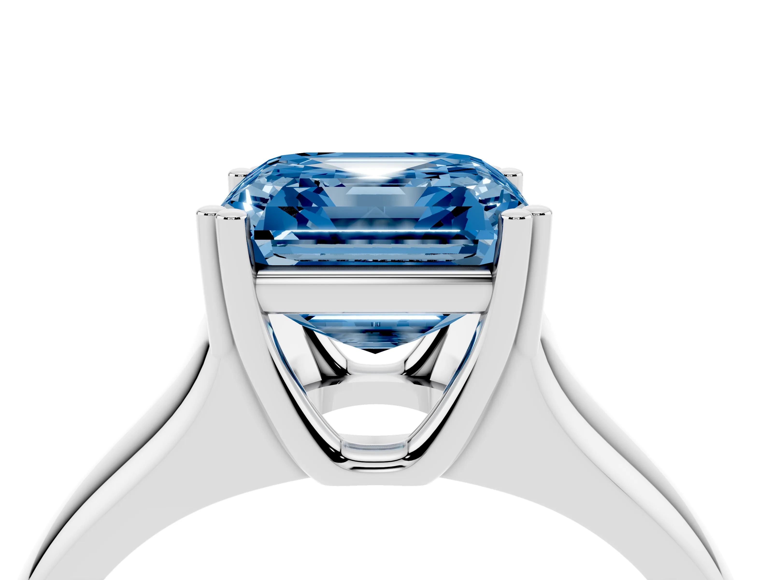 Fancy Blue Asscher Cut Diamond Solitaire Ring Set in Platinum with Wide Band and Prong Setting