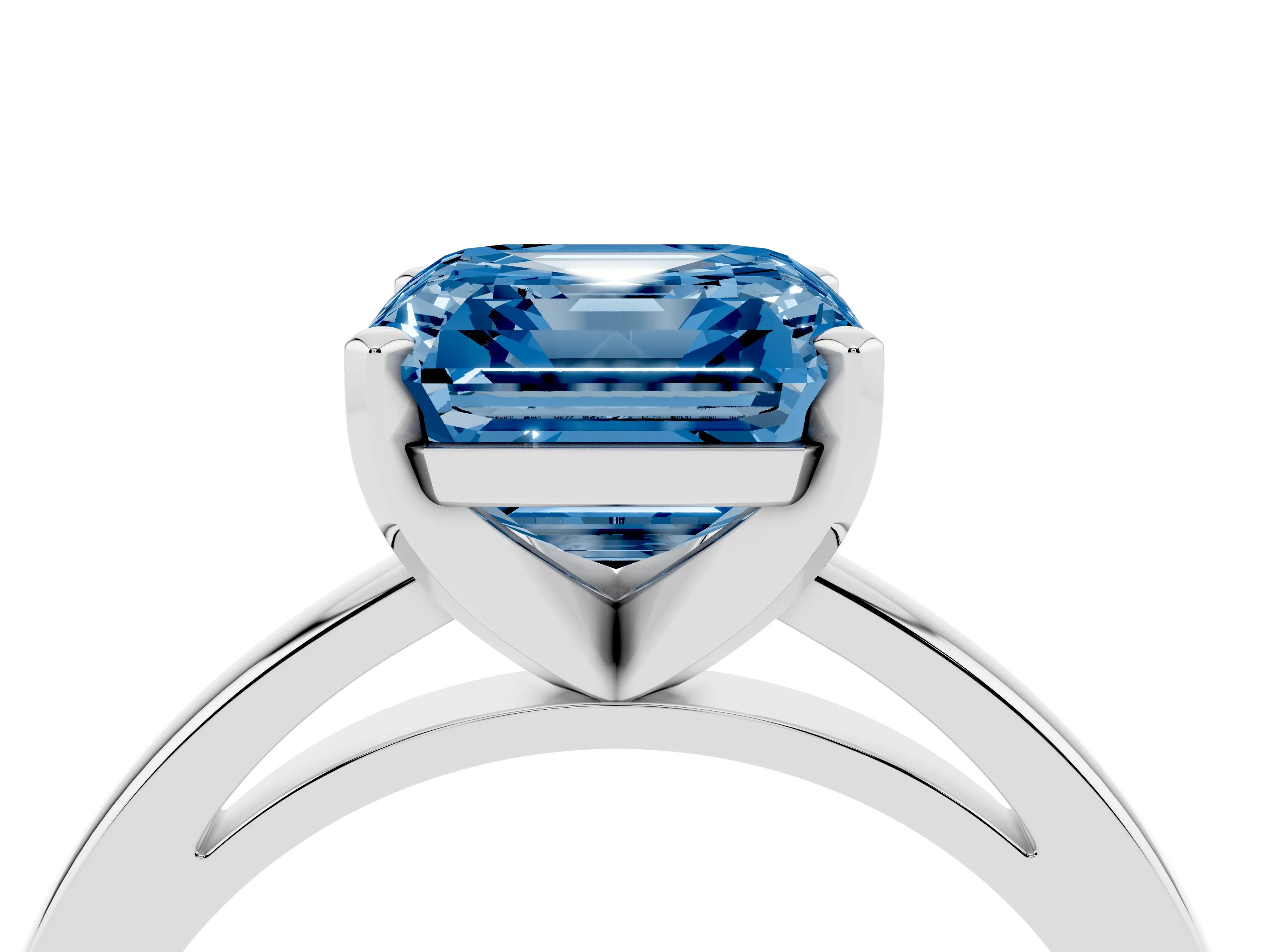 Fancy Blue Asscher Cut Diamond Solitaire Engagement Ring Set in White gold with Prong Setting on a Classic Band
