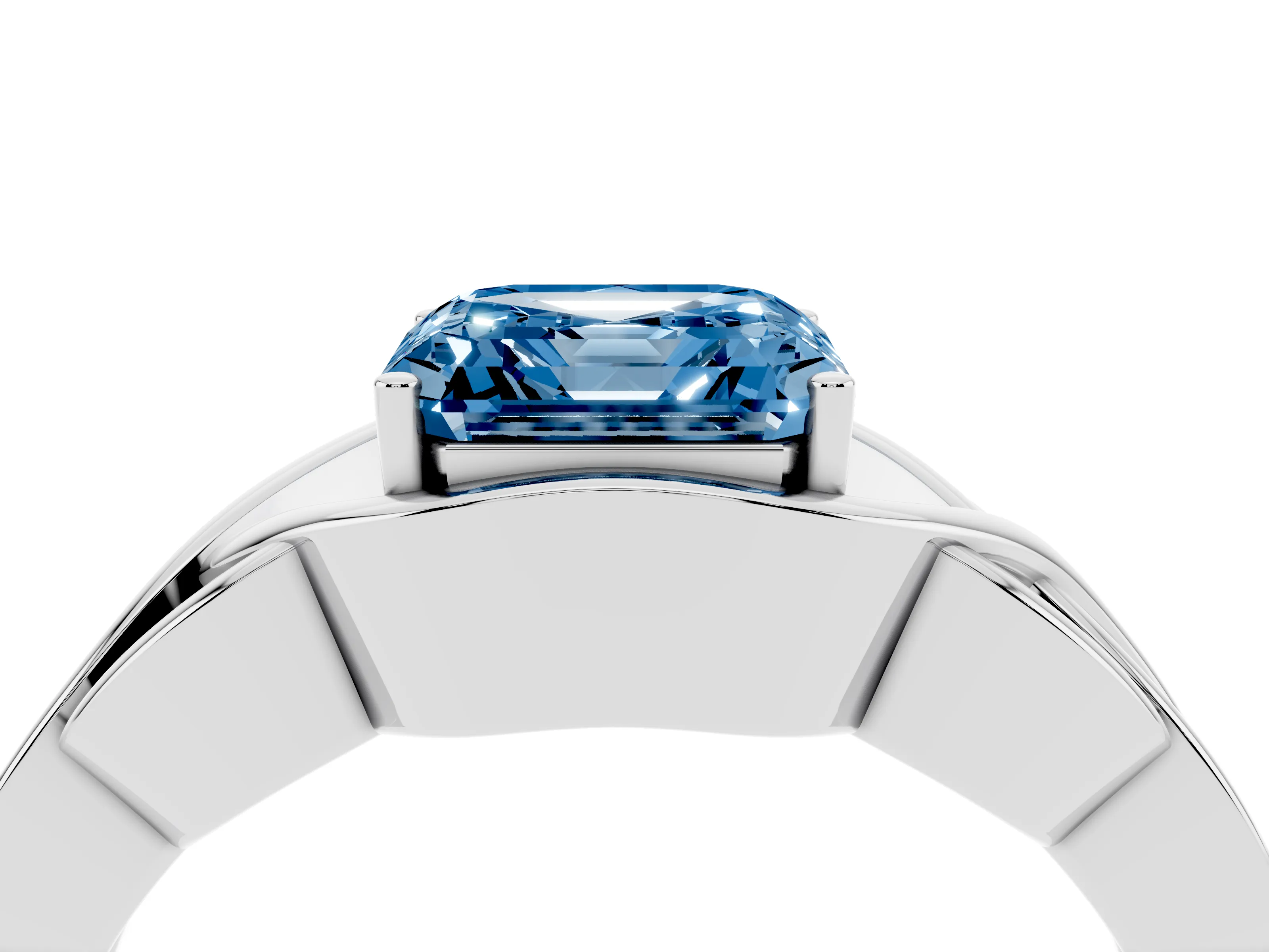 Fancy Blue Asscher Cut Diamond Solitaire Ring Set in Platinum with Intertwined Band