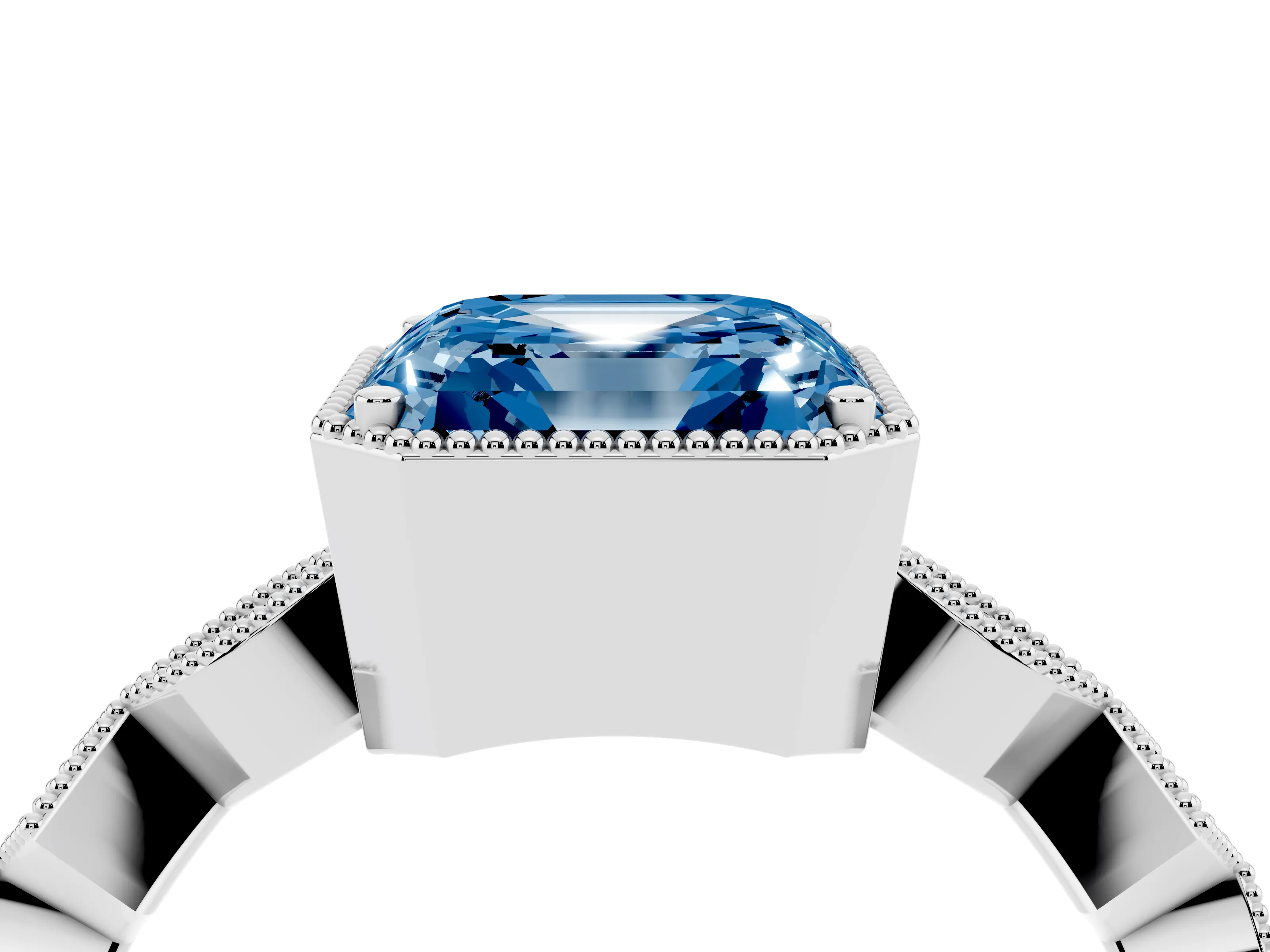 Fancy Blue Asscher Cut Diamond Milgrain Marquise Twist Band Ring Set in Silver with Prong Setting