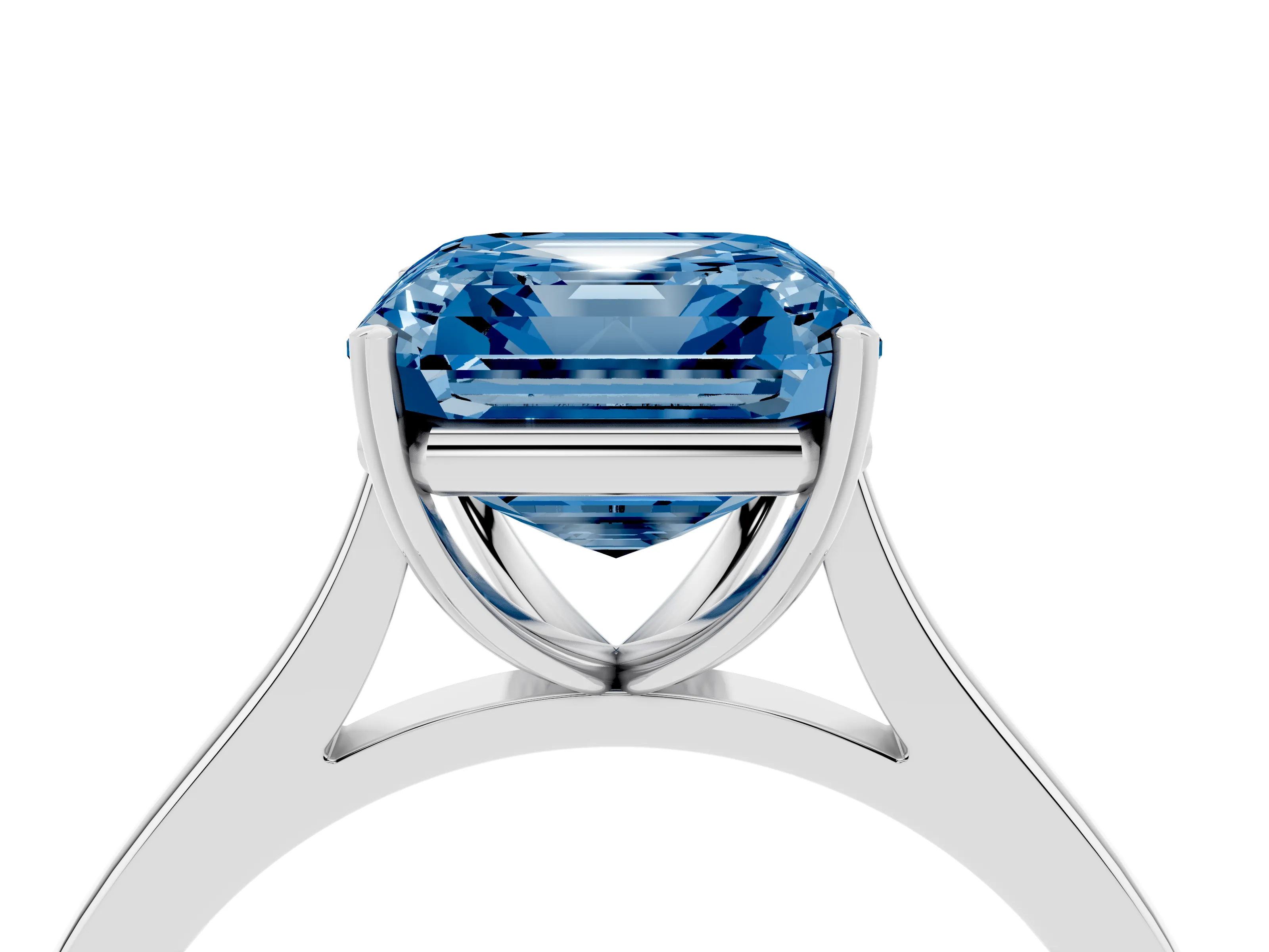Fancy Blue Asscher Cut Diamond Solitaire Heart Prong Engagement Ring Set in Platinum with Tapered Band