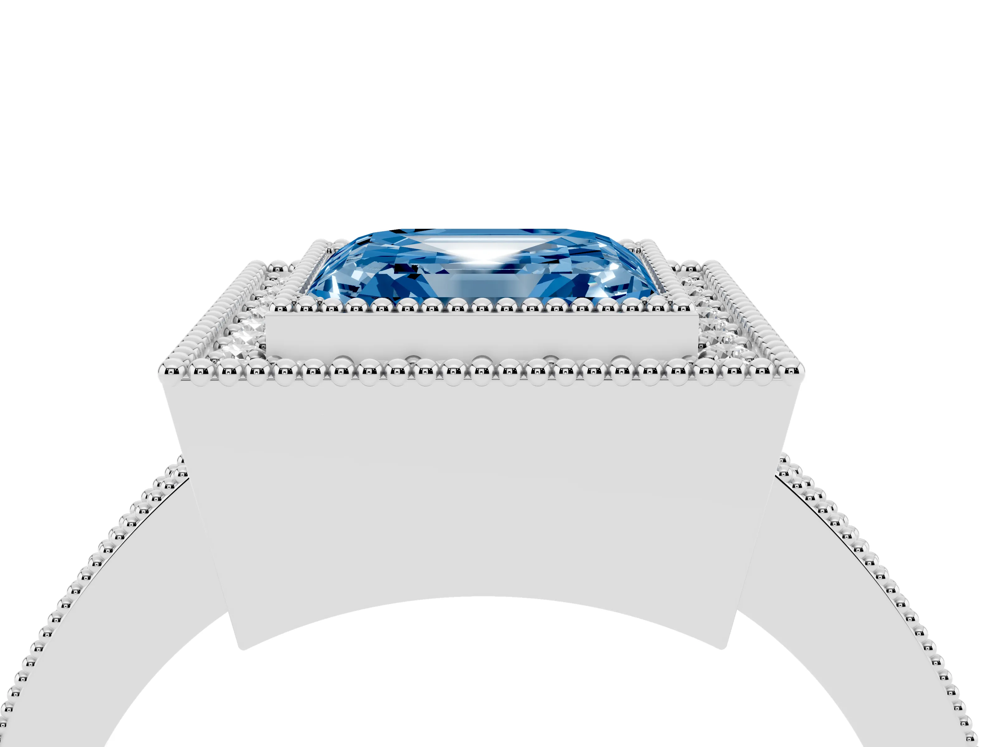 Fancy Blue Asscher Cut Diamond Halo Engagement Ring Set in Platinum with Pavé Band and Round Halo Stones