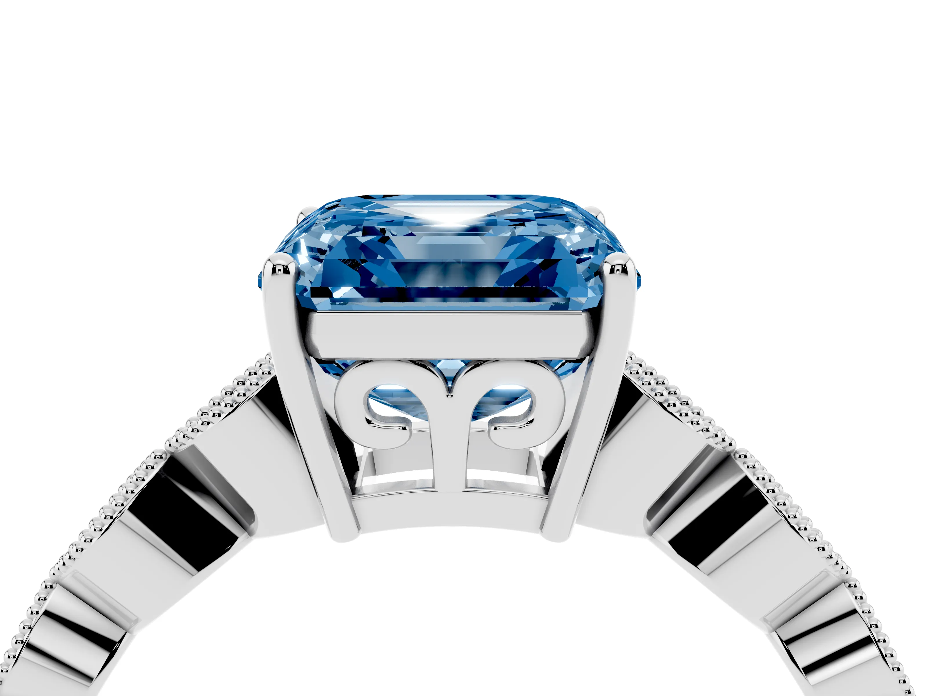Fancy Blue Asscher Cut Diamond Solitaire Ring Set in Silver with Infinity Twist Pavé Band