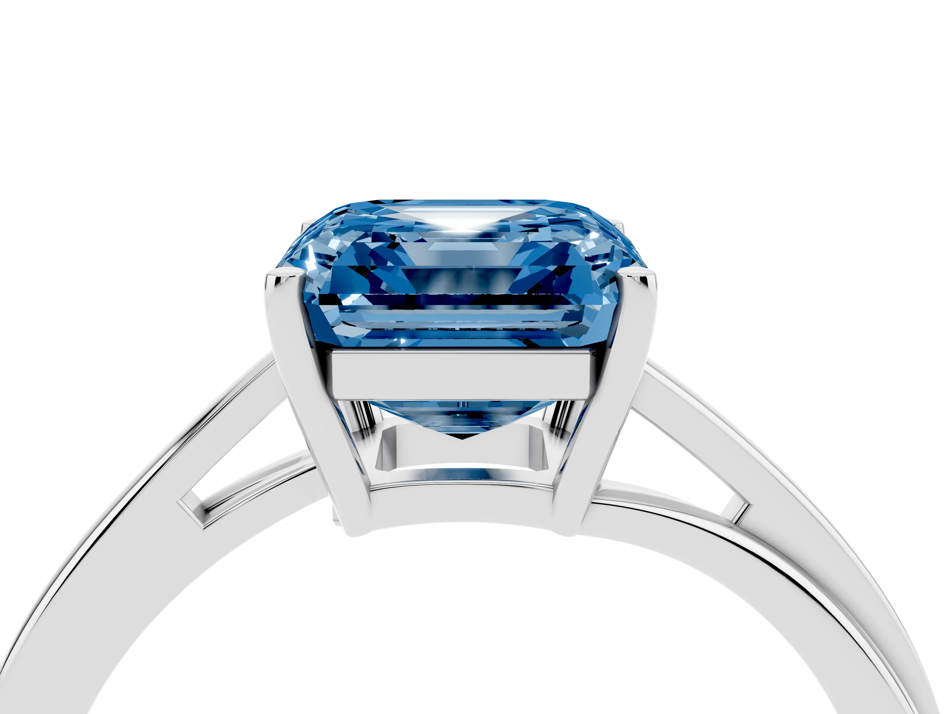 Fancy Blue Asscher Cut Diamond Solitaire Twist Band Ring Set in Platinum with Prong Setting