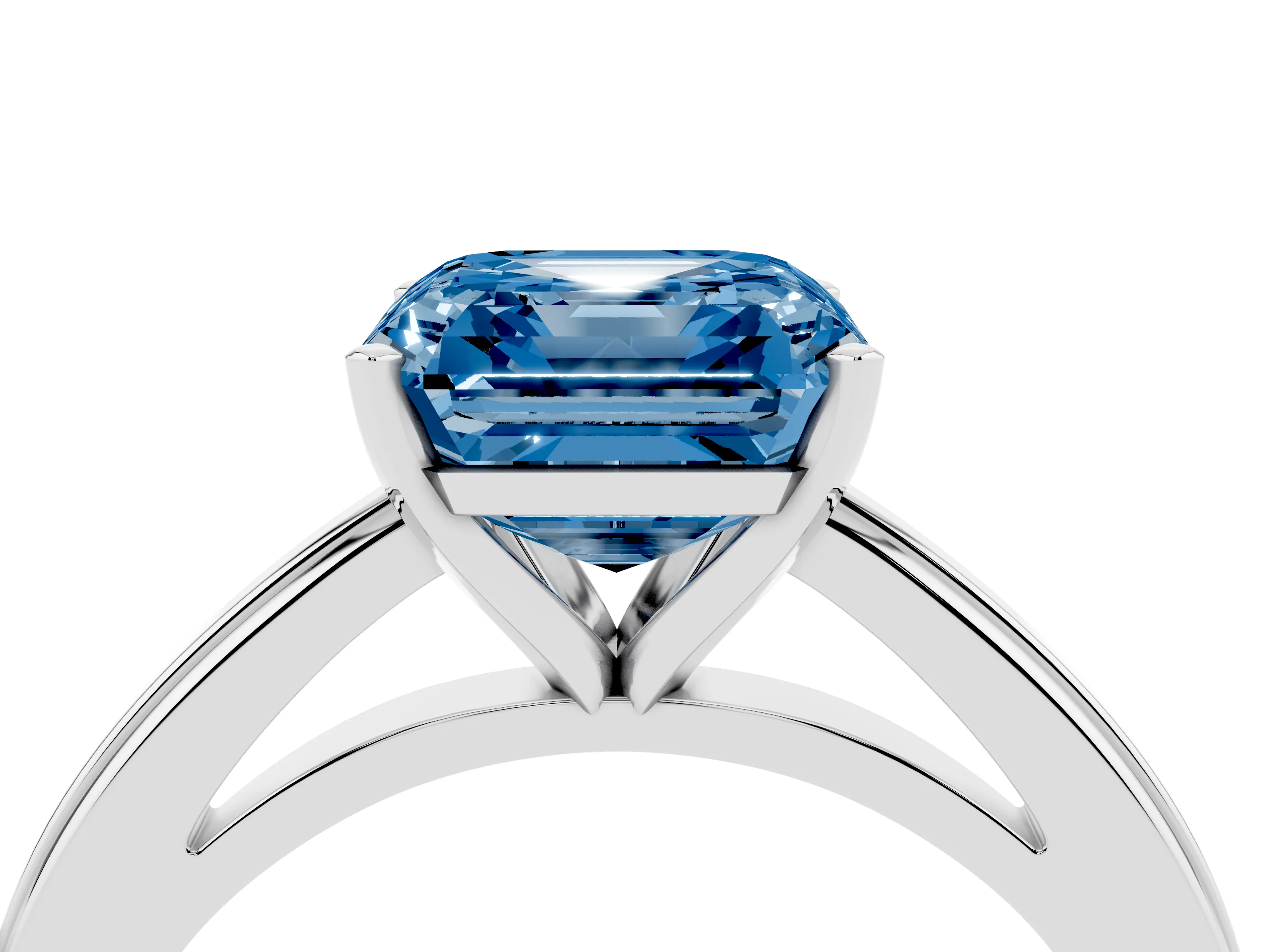 Fancy Blue Asscher Cut Diamond Solitaire Ring Set in Platinum with Prong Setting and Classic Band