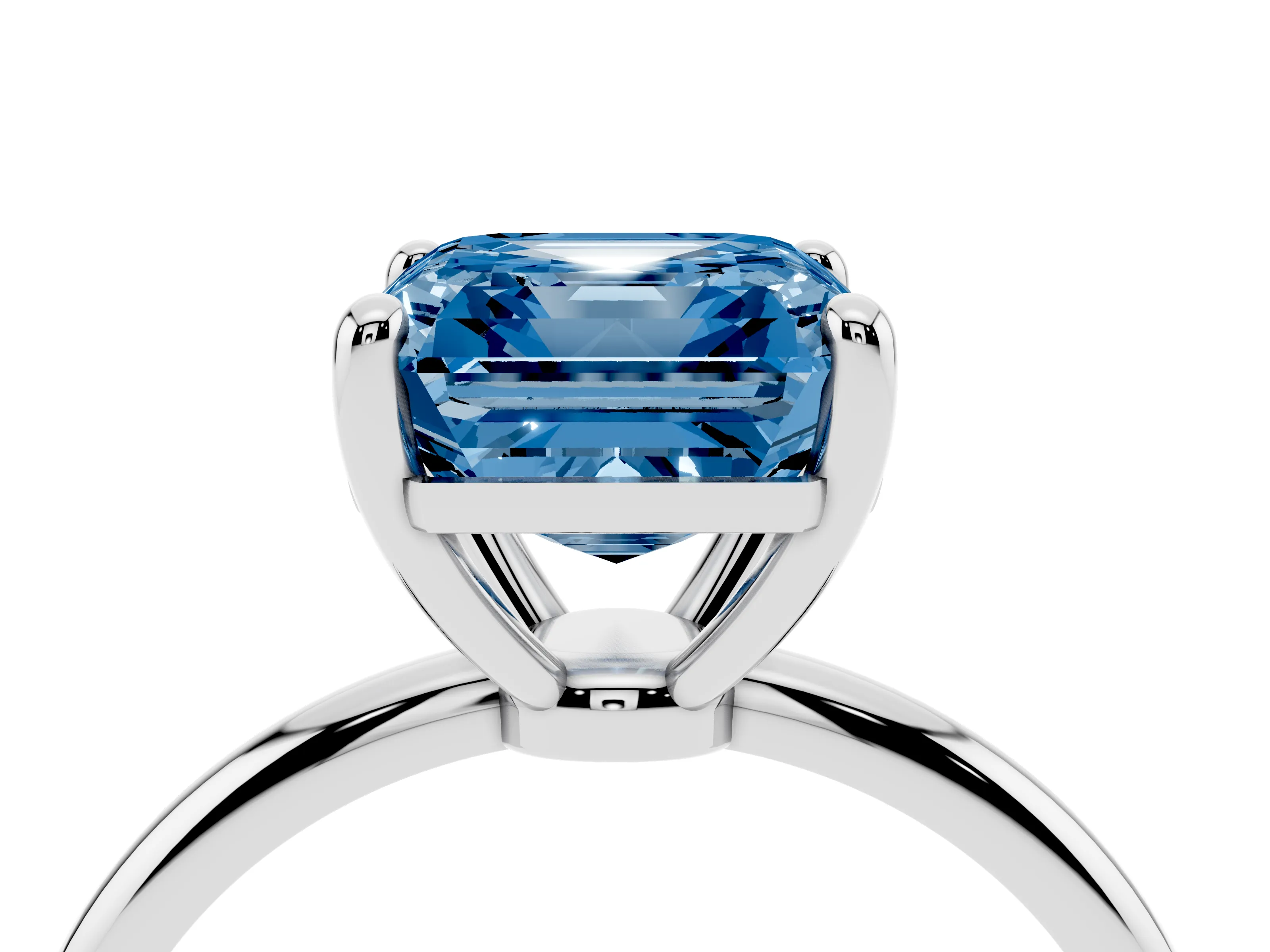 Fancy Blue Asscher Cut Diamond Solitaire Ring Set in Silver with Secure Prong Setting on a Classic Band