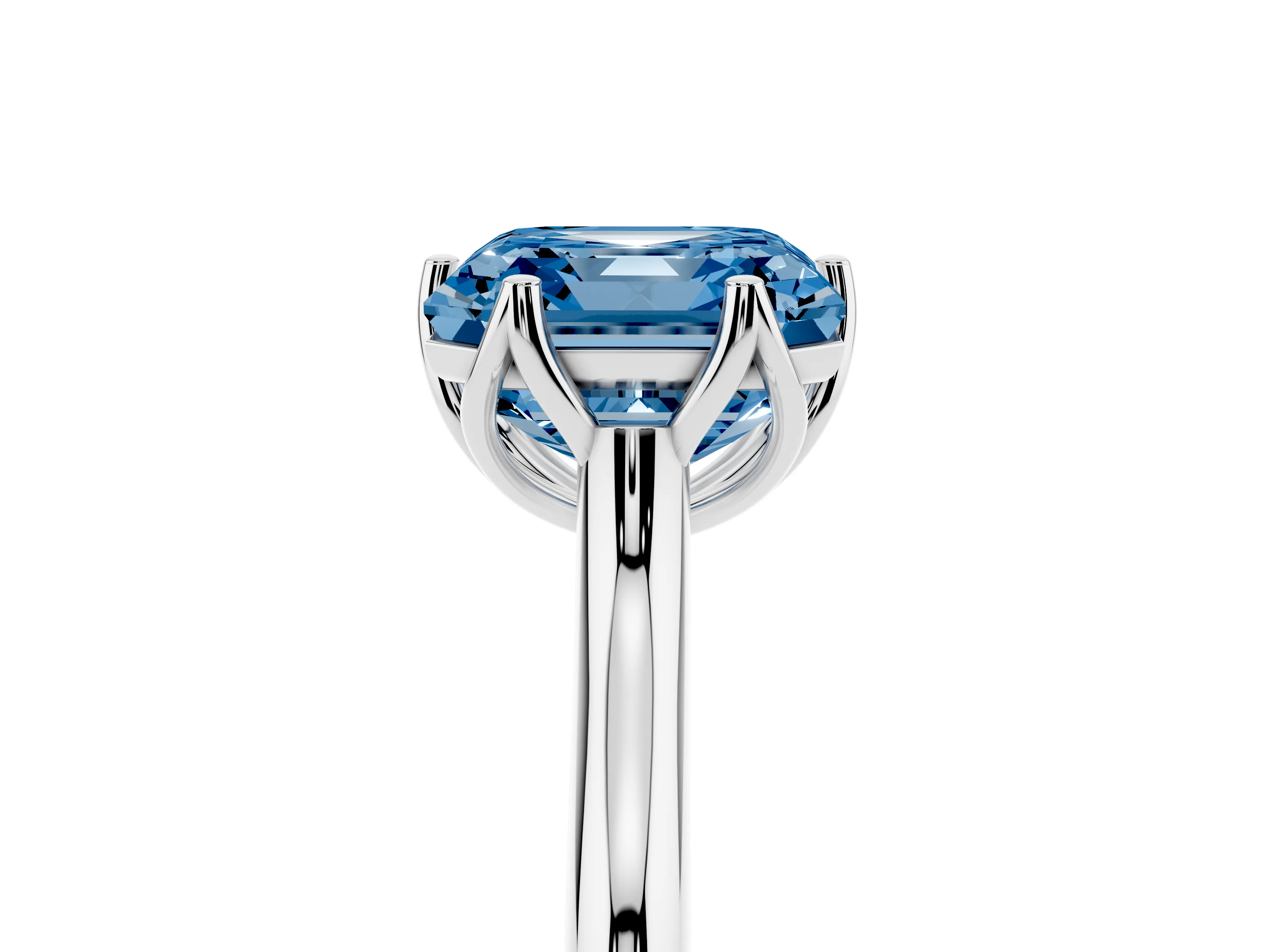 Fancy Blue Asscher Cut Diamond Solitaire Cathedral Ring Set in Platinum with Prong Setting