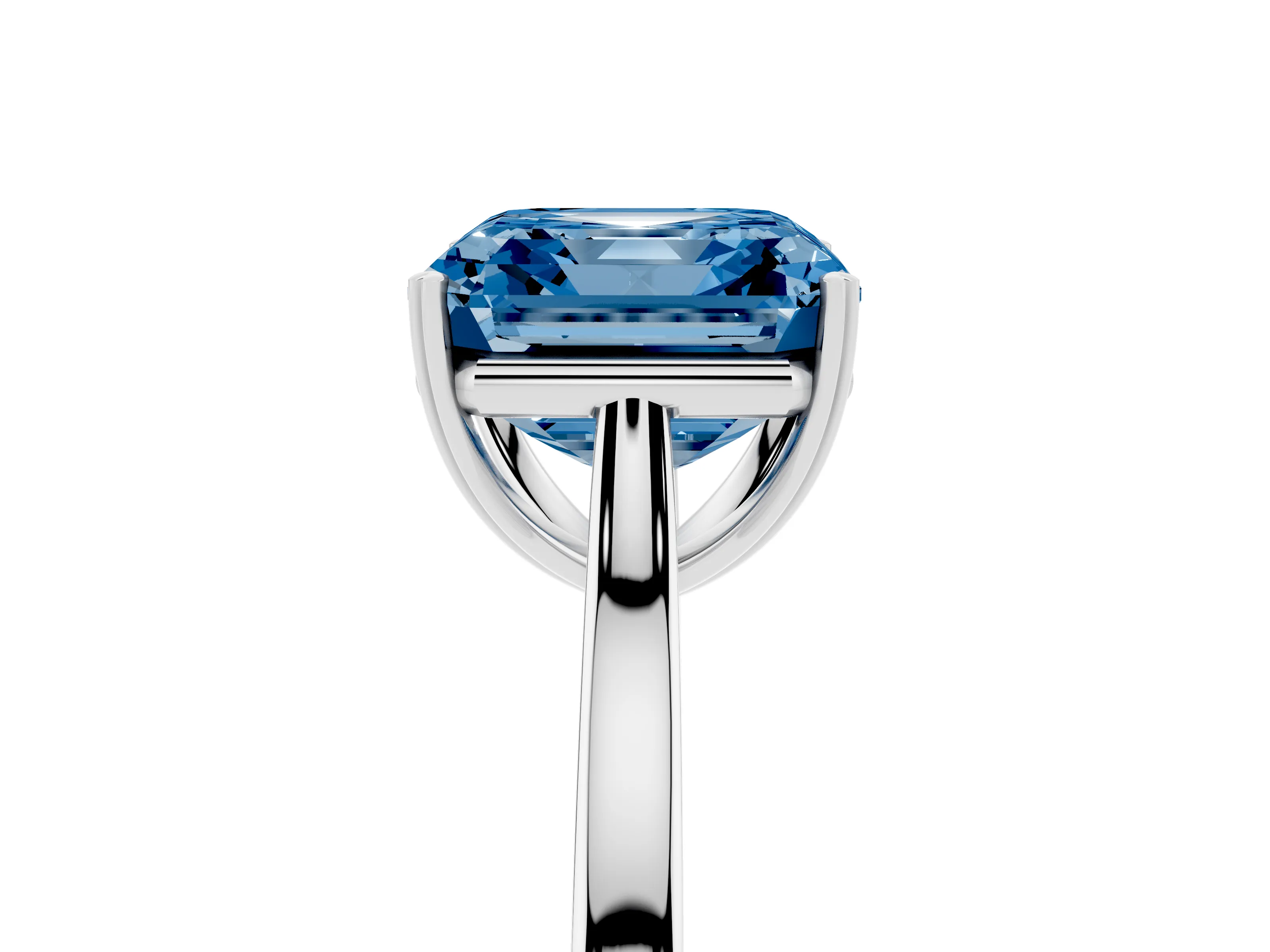 Fancy Blue Asscher Cut Diamond Solitaire Heart Prong Engagement Ring Set in Platinum with Tapered Band