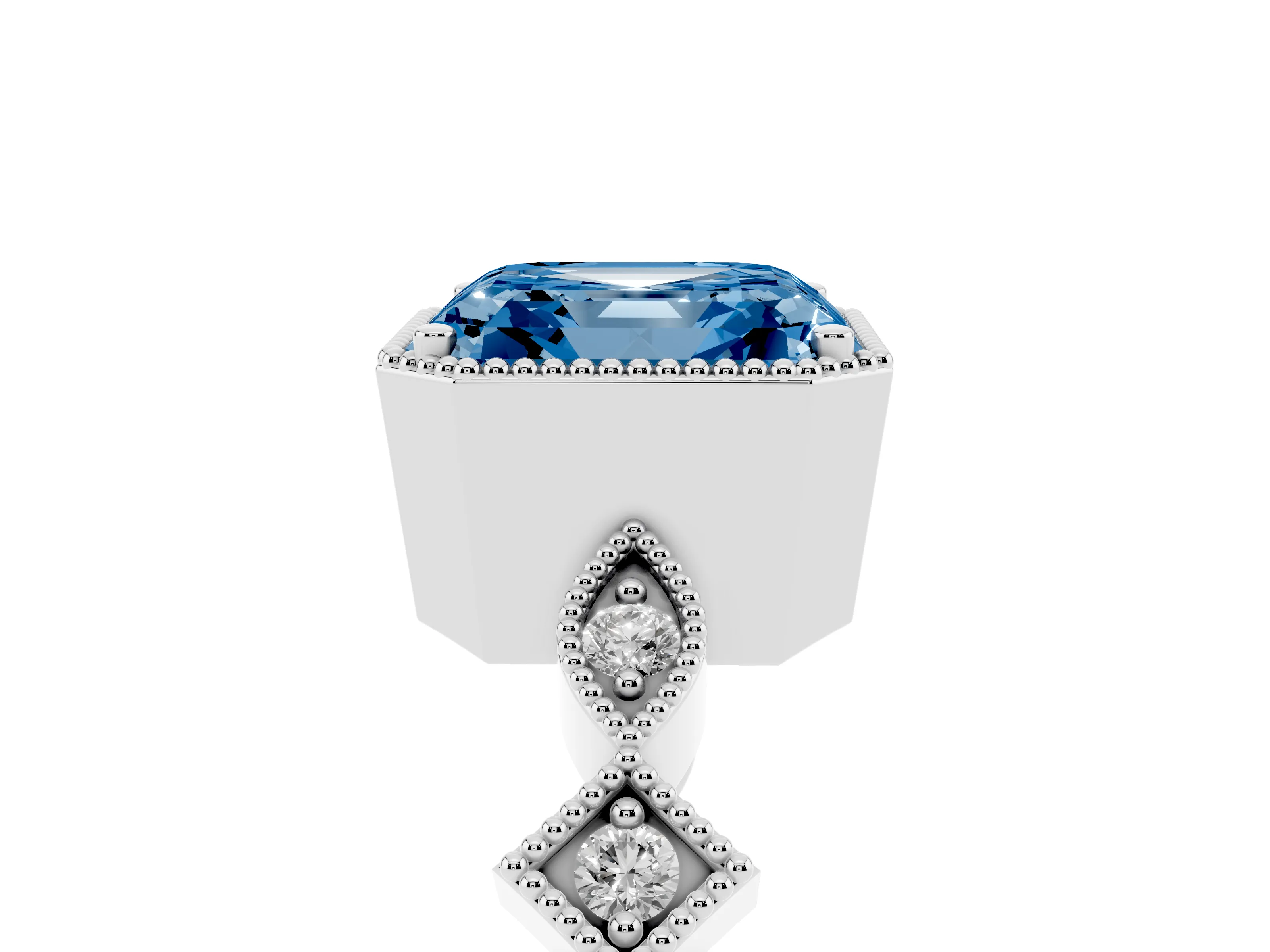 Fancy Blue Asscher Cut Diamond Milgrain Marquise Twist Band Ring Set in Silver with Prong Setting