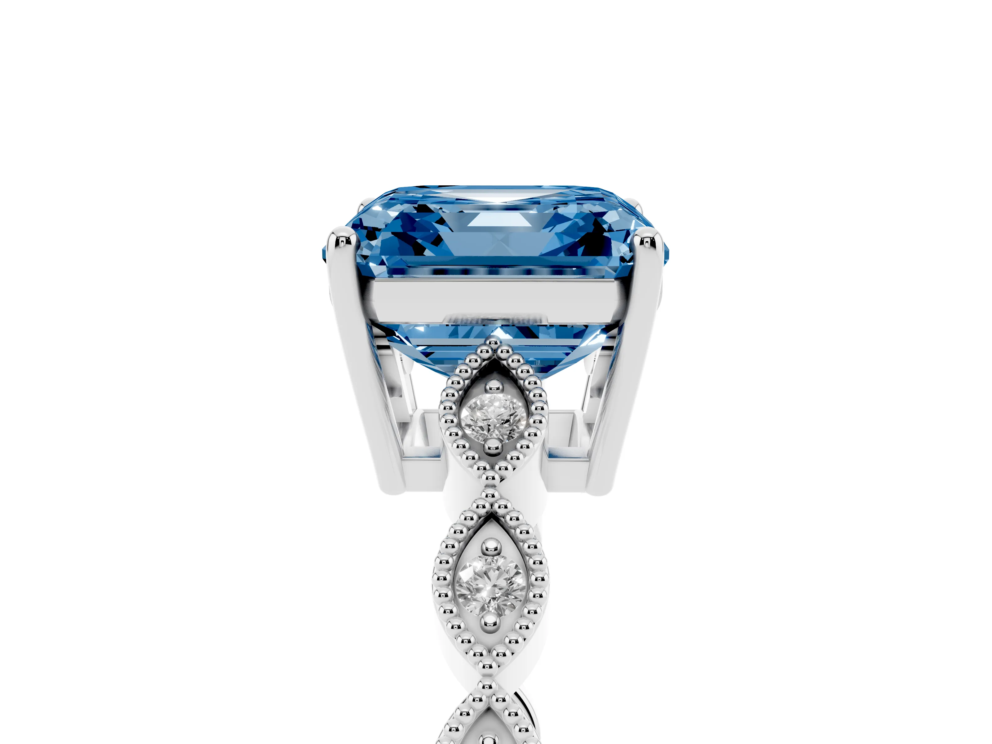 Fancy Blue Asscher Cut Diamond Solitaire Ring Set in Silver with Infinity Twist Pavé Band