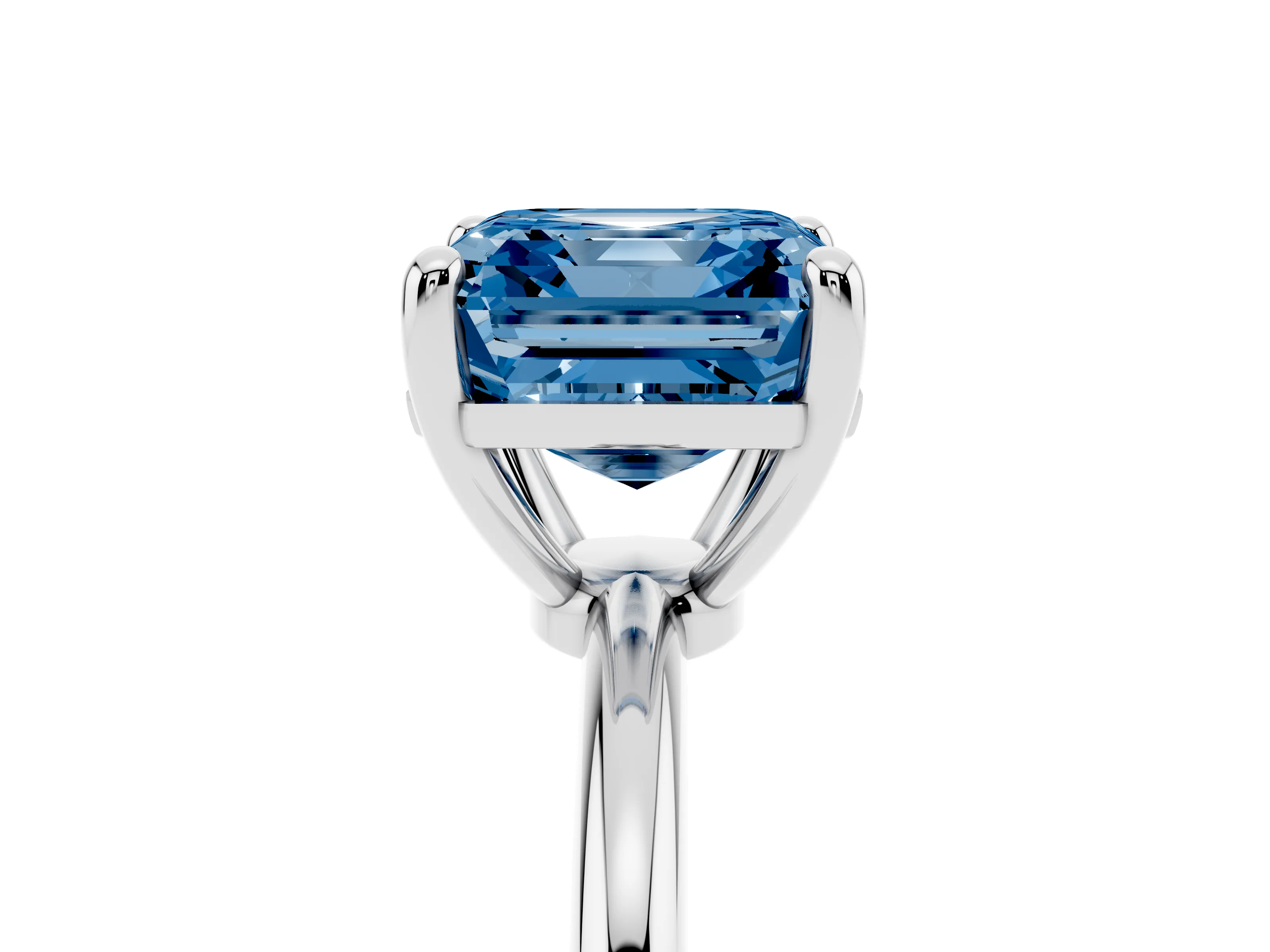 Fancy Blue Asscher Cut Diamond Solitaire Ring Set in Silver with Secure Prong Setting on a Classic Band