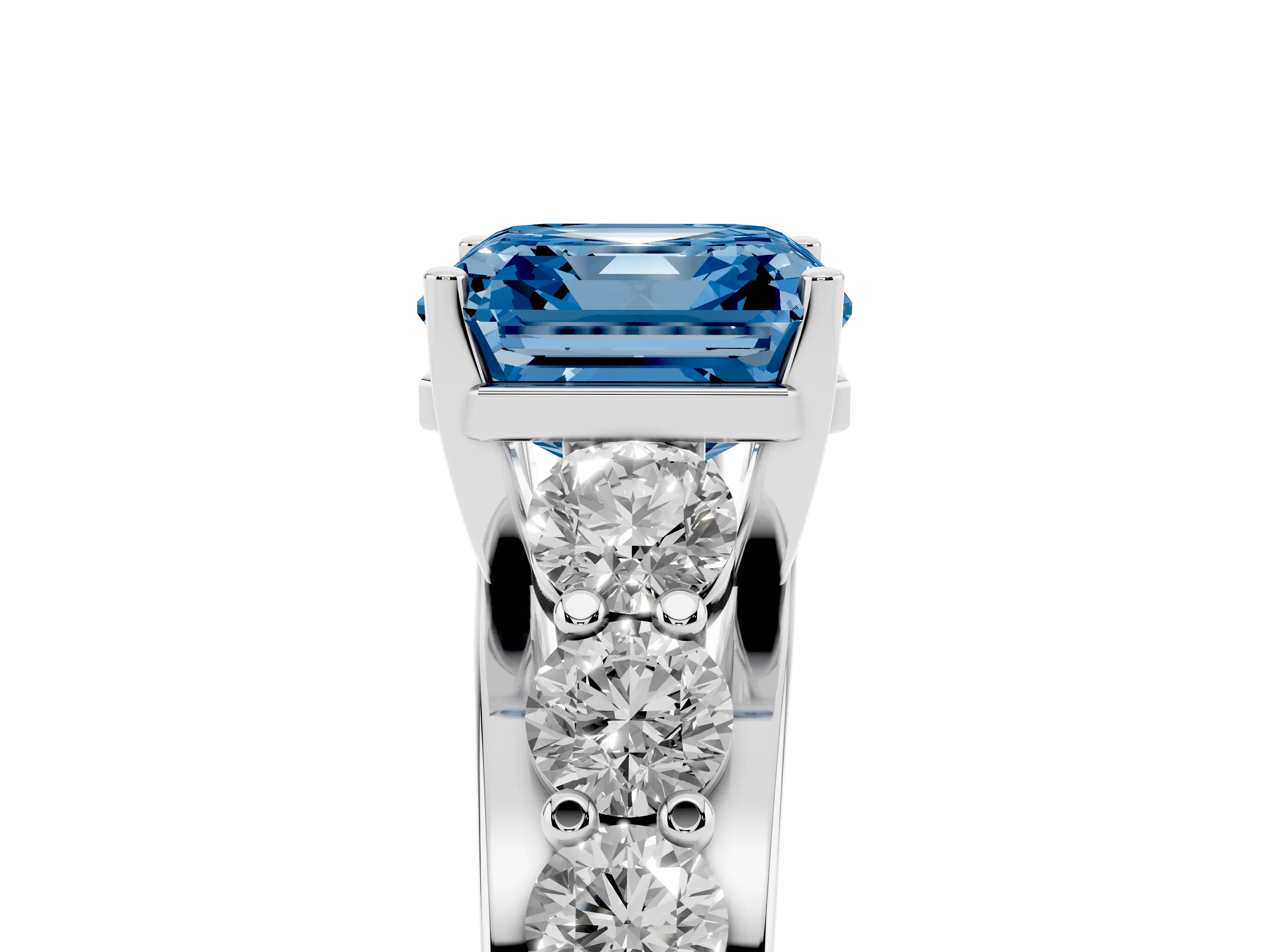 Fancy Blue Asscher Cut Diamond Pavé Engagement Ring Set in Platinum with Prong Setting