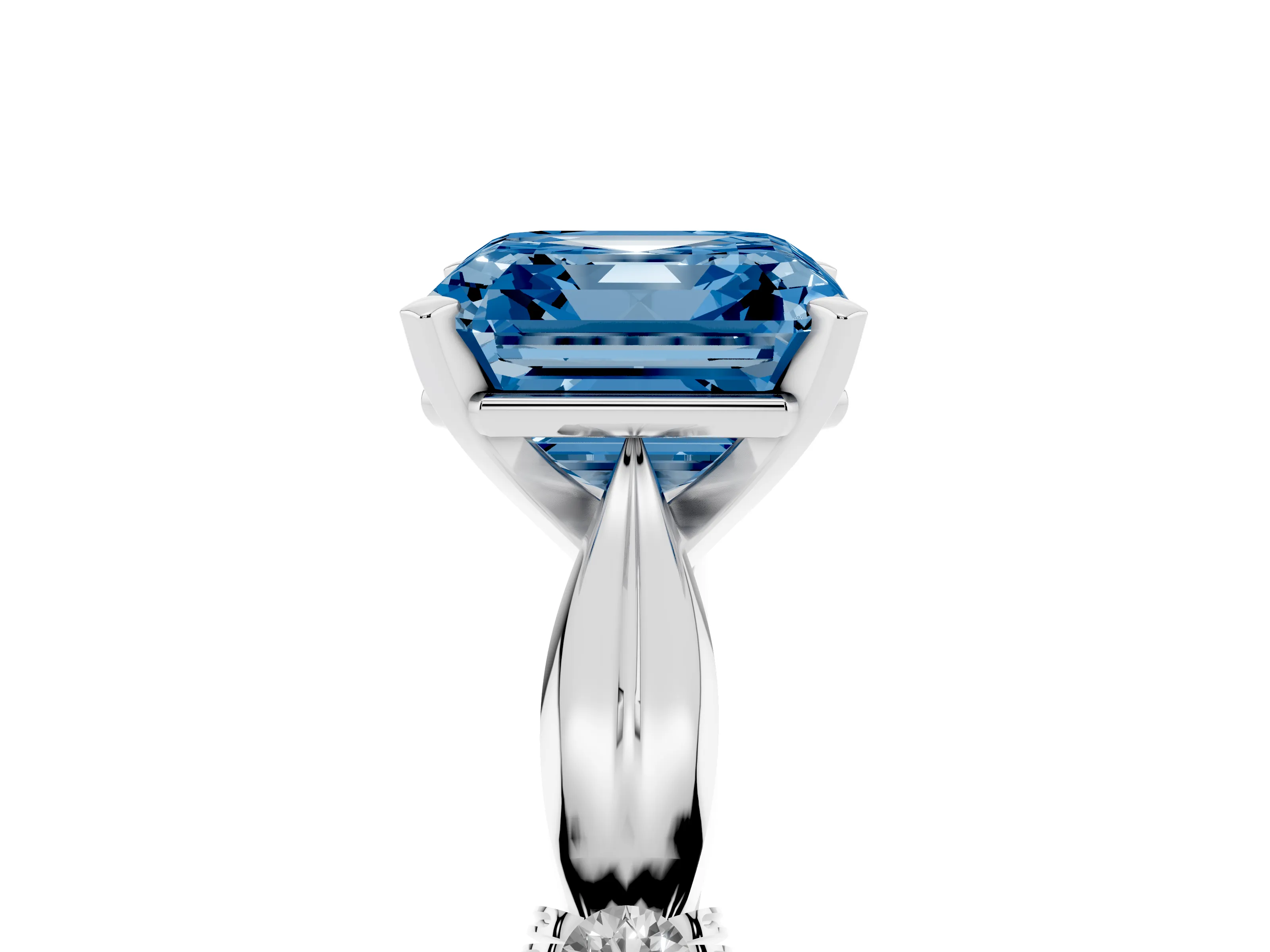 Fancy Blue Asscher Cut Diamond Solitaire Twisted Band Ring Set in Platinum with Accent Stones and Prong Setting