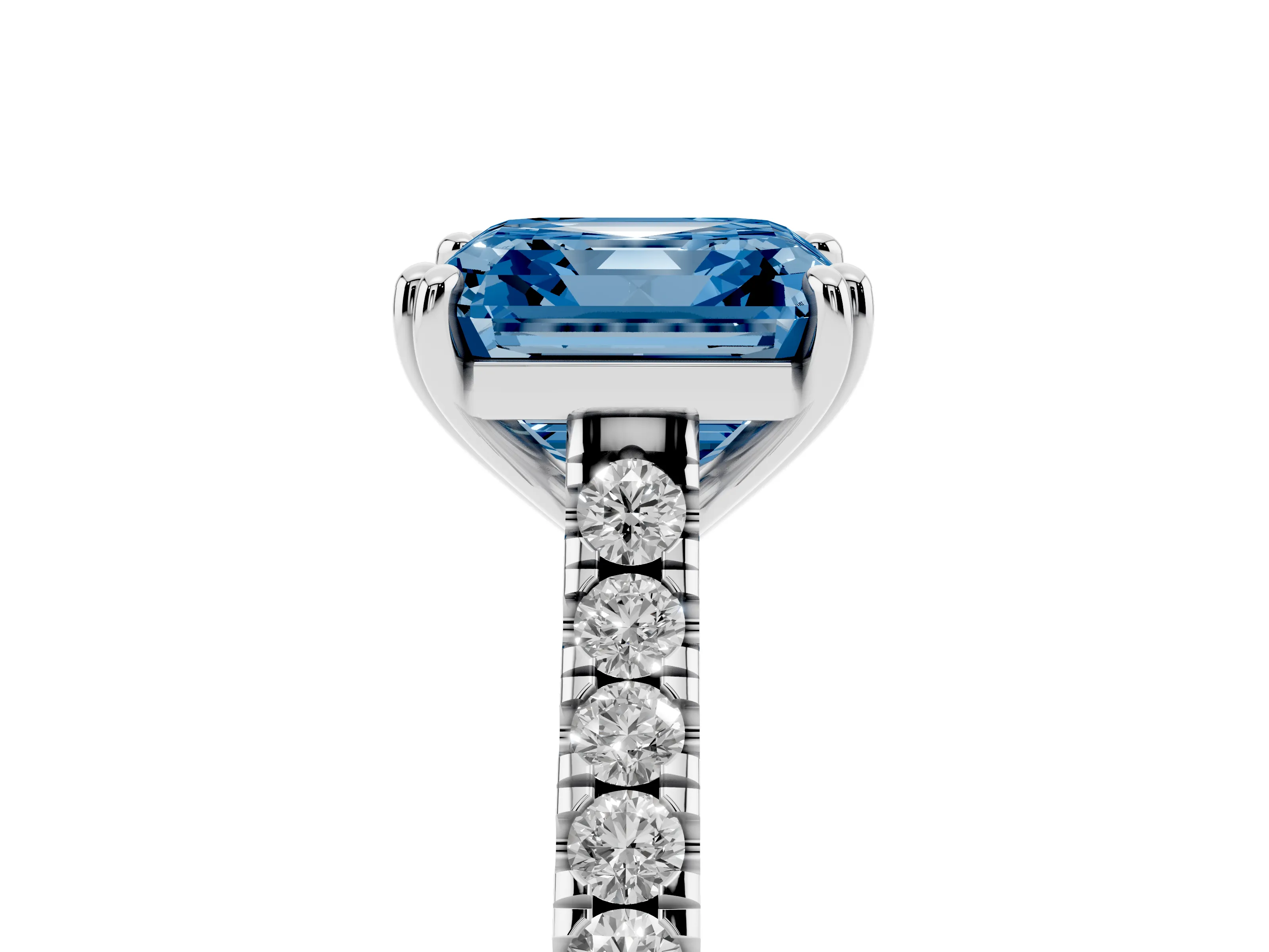 Fancy Blue Asscher Cut Diamond Solitaire Engagement Ring Set in Silver with Pavé Accents and Prong Setting