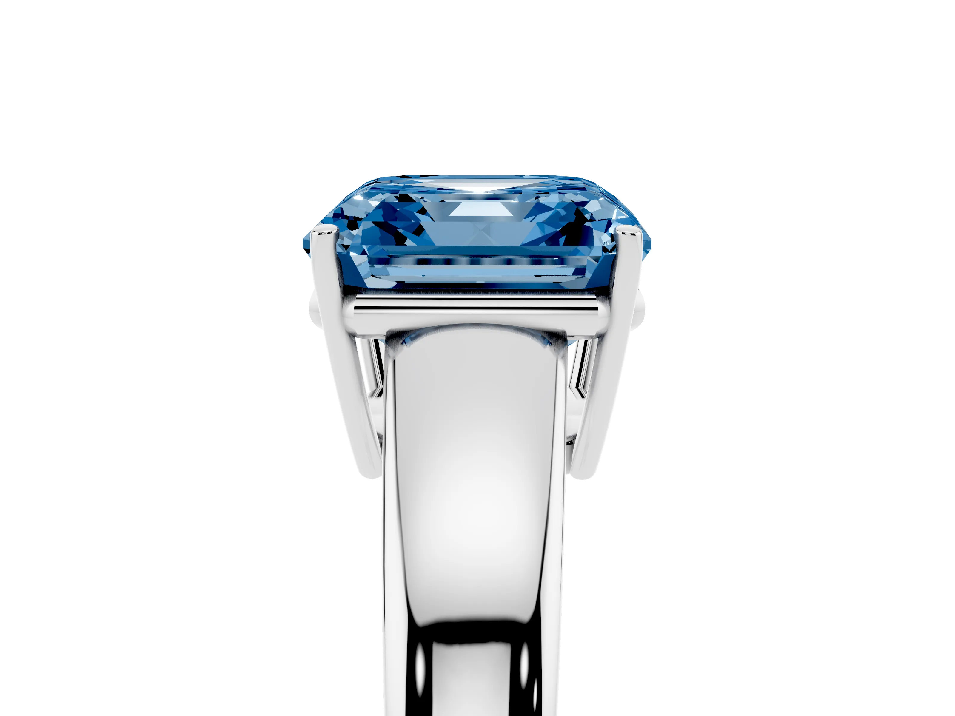 Fancy Blue Asscher Cut Diamond Solitaire Ring Set in White gold with Tapered Band and Prong Setting