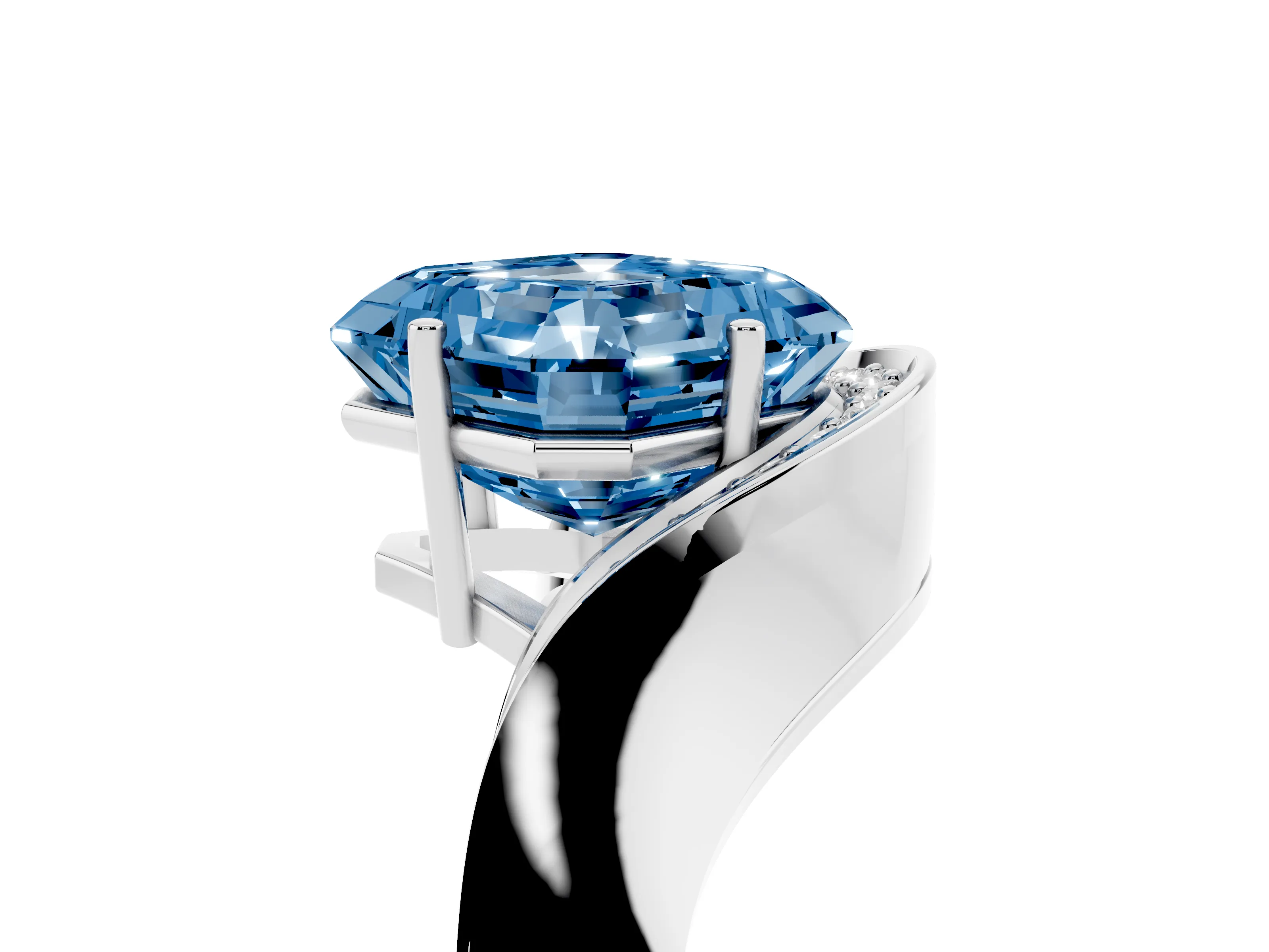 Fancy Blue Asscher Cut Diamond Solitaire Engagement Ring Set in Silver with Pavé Shoulders