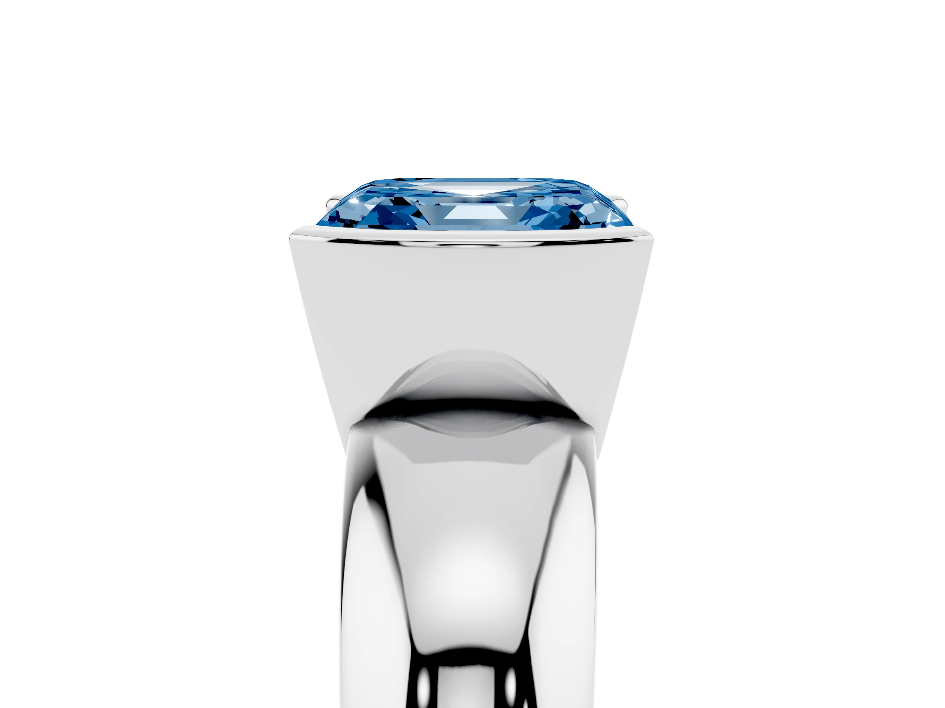 Fancy Blue Asscher Cut Diamond Solitaire Tension Set Ring Set in Platinum with Wide Band