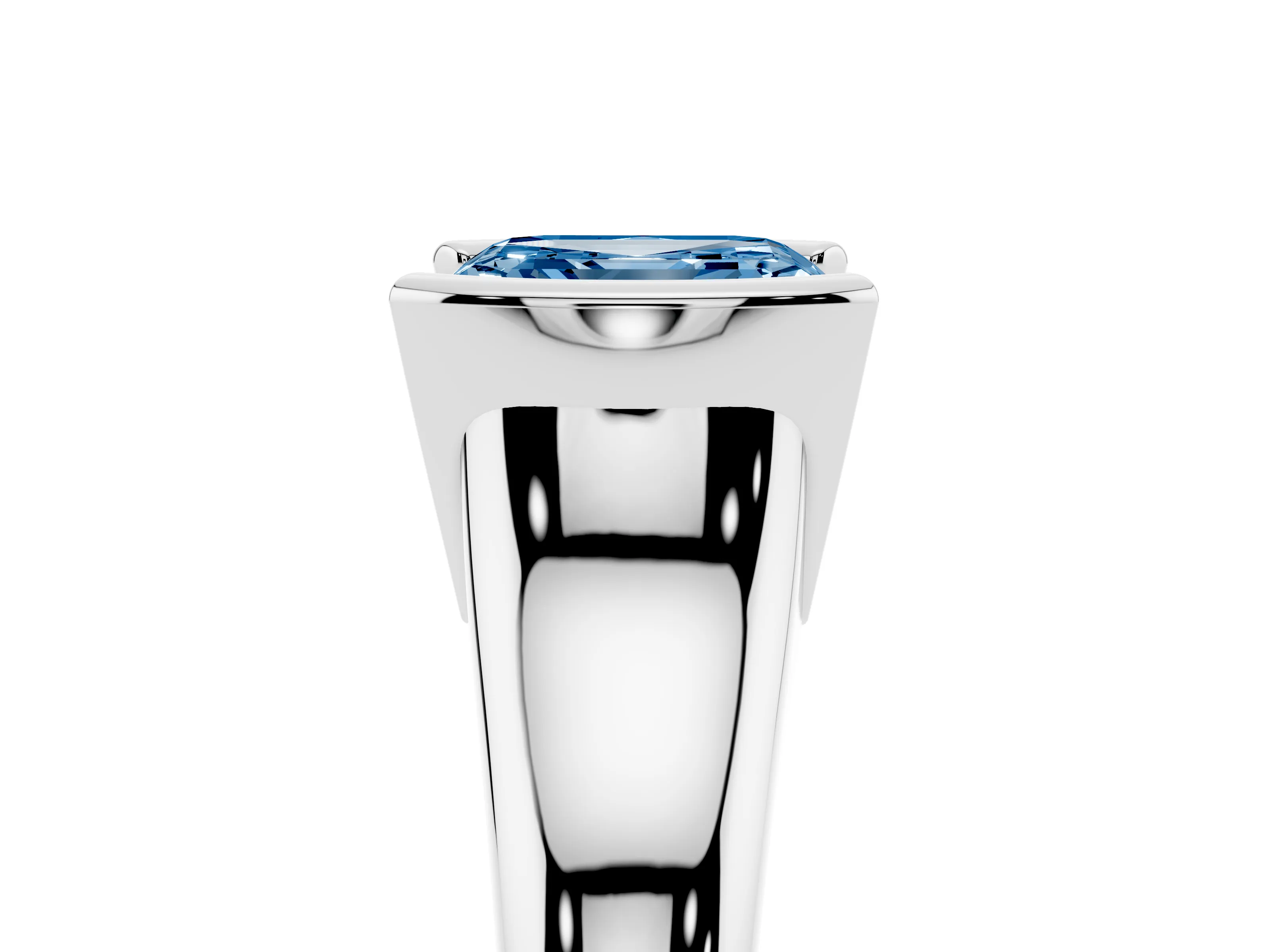 Fancy Blue Asscher Cut Diamond Solitaire Tension Set Ring Set in White gold with Split Shank Band