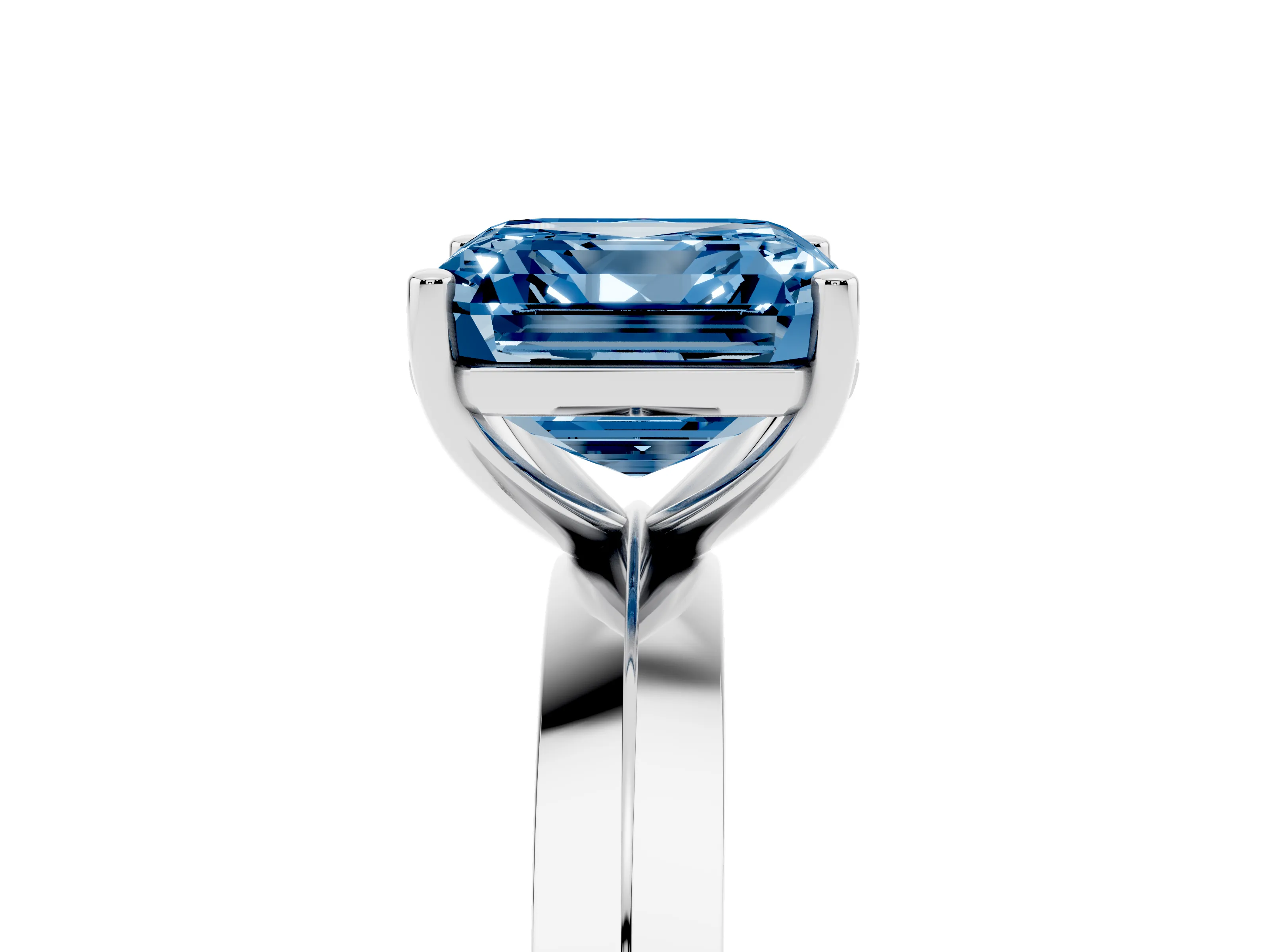 Fancy Blue Asscher Cut Diamond Solitaire Engagement Ring Set in Silver with Flat Band and Prong Setting