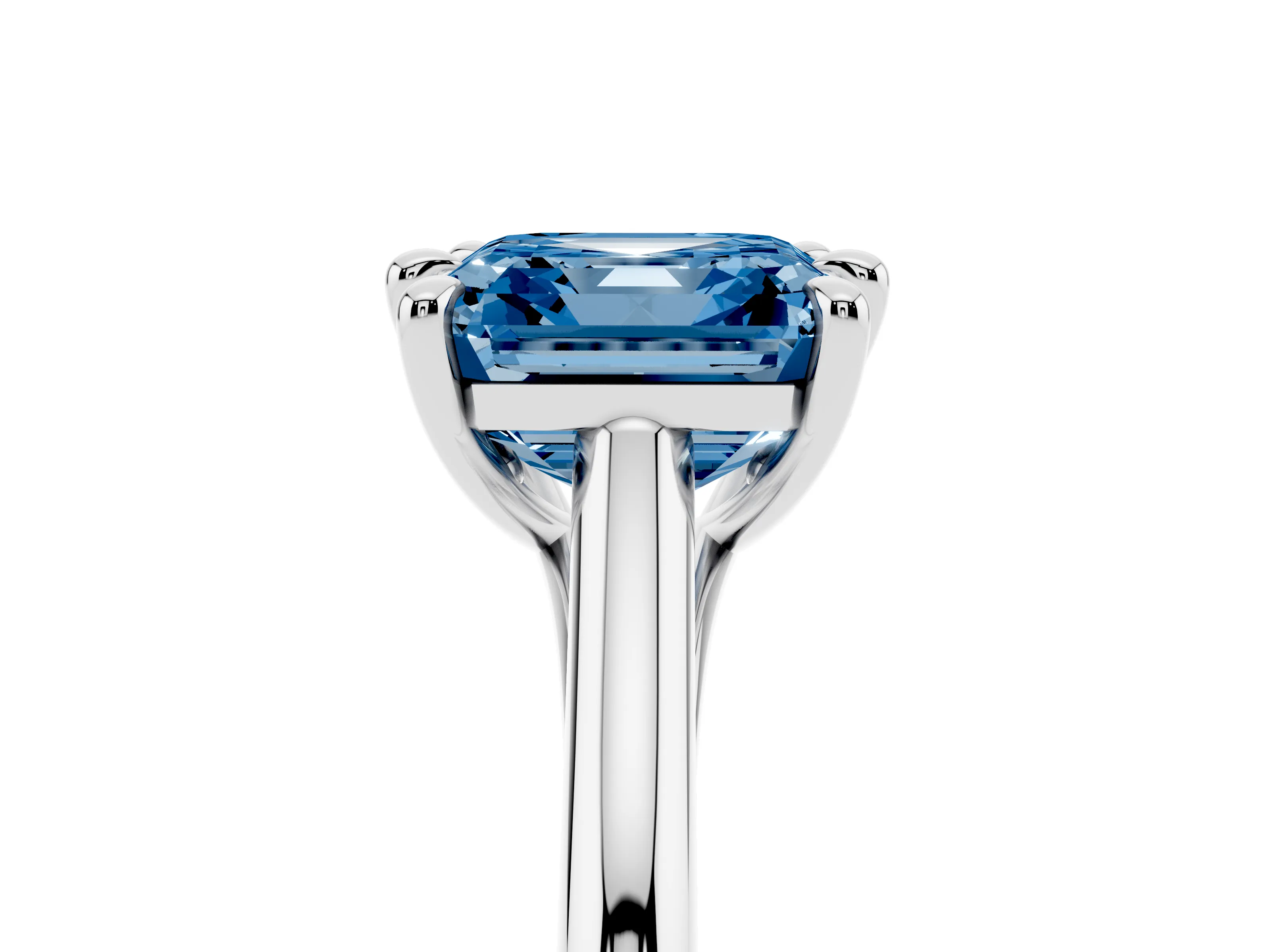 Fancy Blue Asscher Cut Diamond Solitaire Engagement Ring Set in White gold with Prong Setting and Plain Classic Band