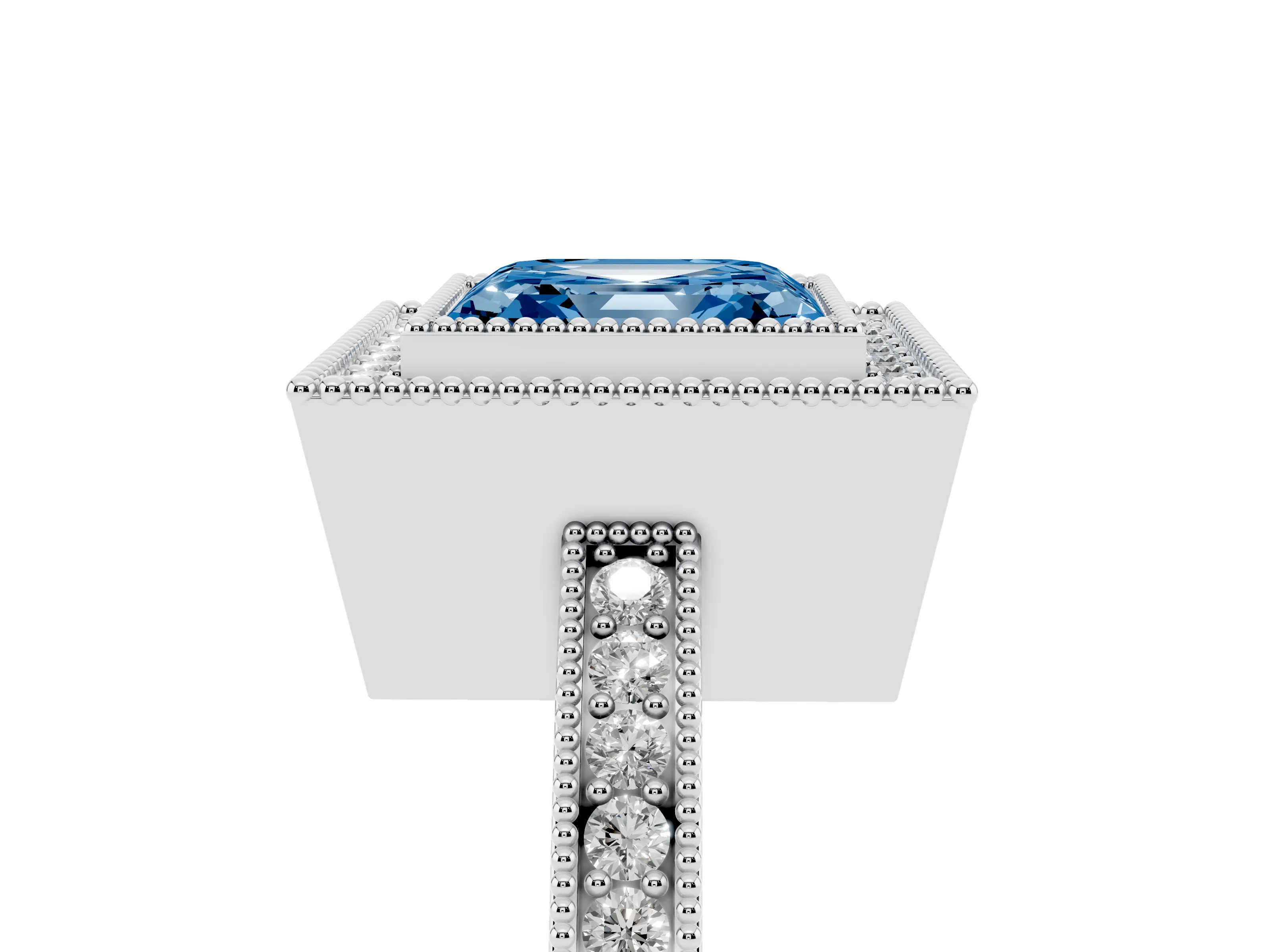 Fancy Blue Asscher Cut Diamond Round Halo Ring Set in Platinum with Pavé Band