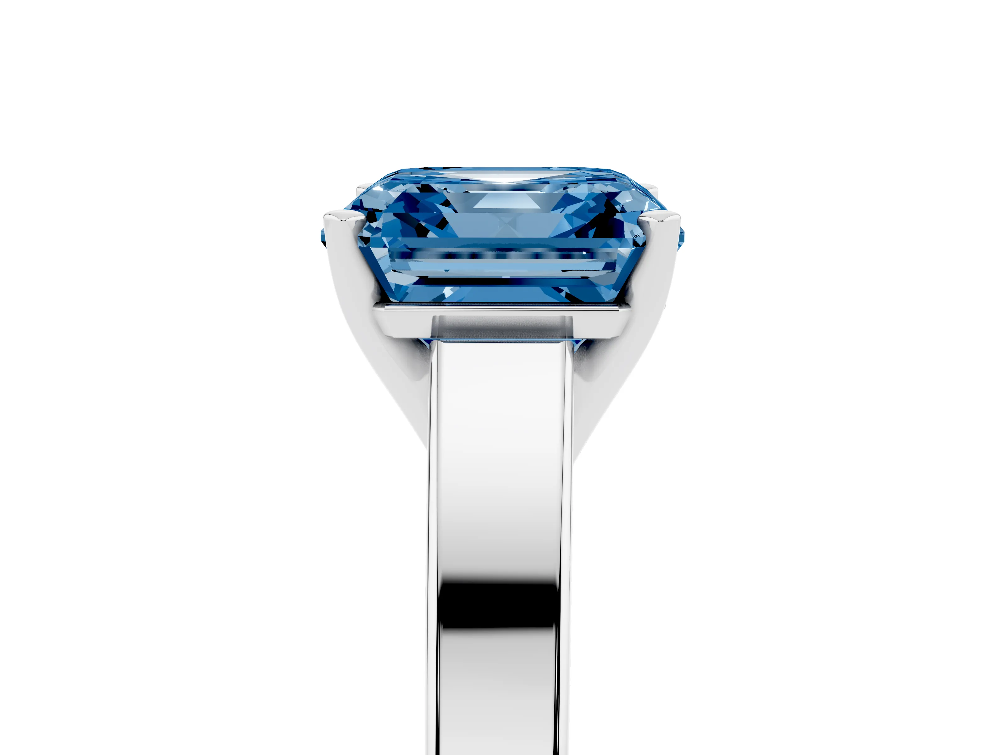 Fancy Blue Asscher Cut Diamond Solitaire Engagement Ring Set in White gold with Prong Setting and Tapered Band