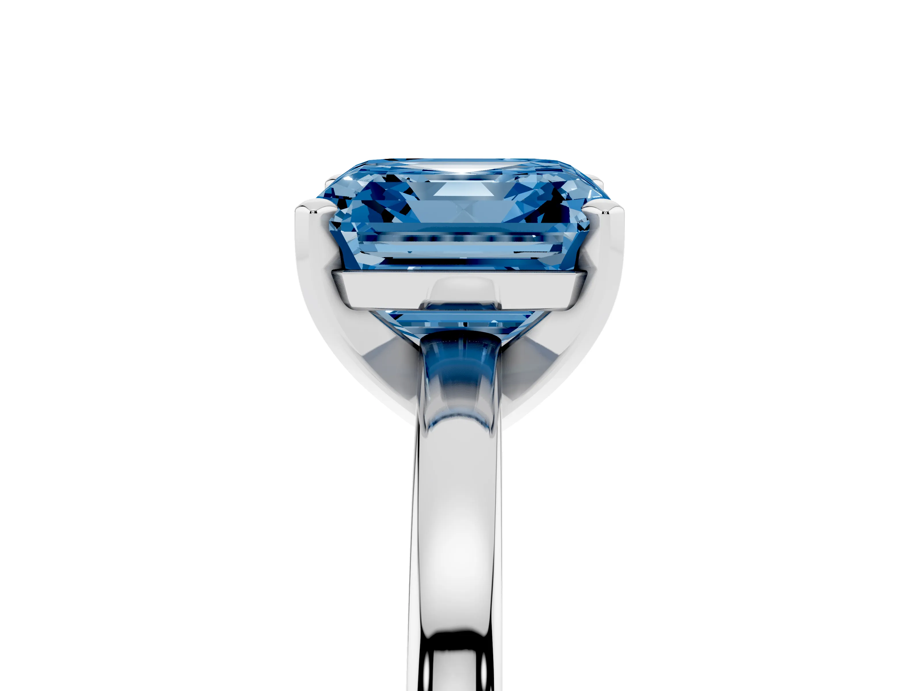 Fancy Blue Asscher Cut Diamond Solitaire Engagement Ring Set in White gold with Prong Setting on a Classic Band