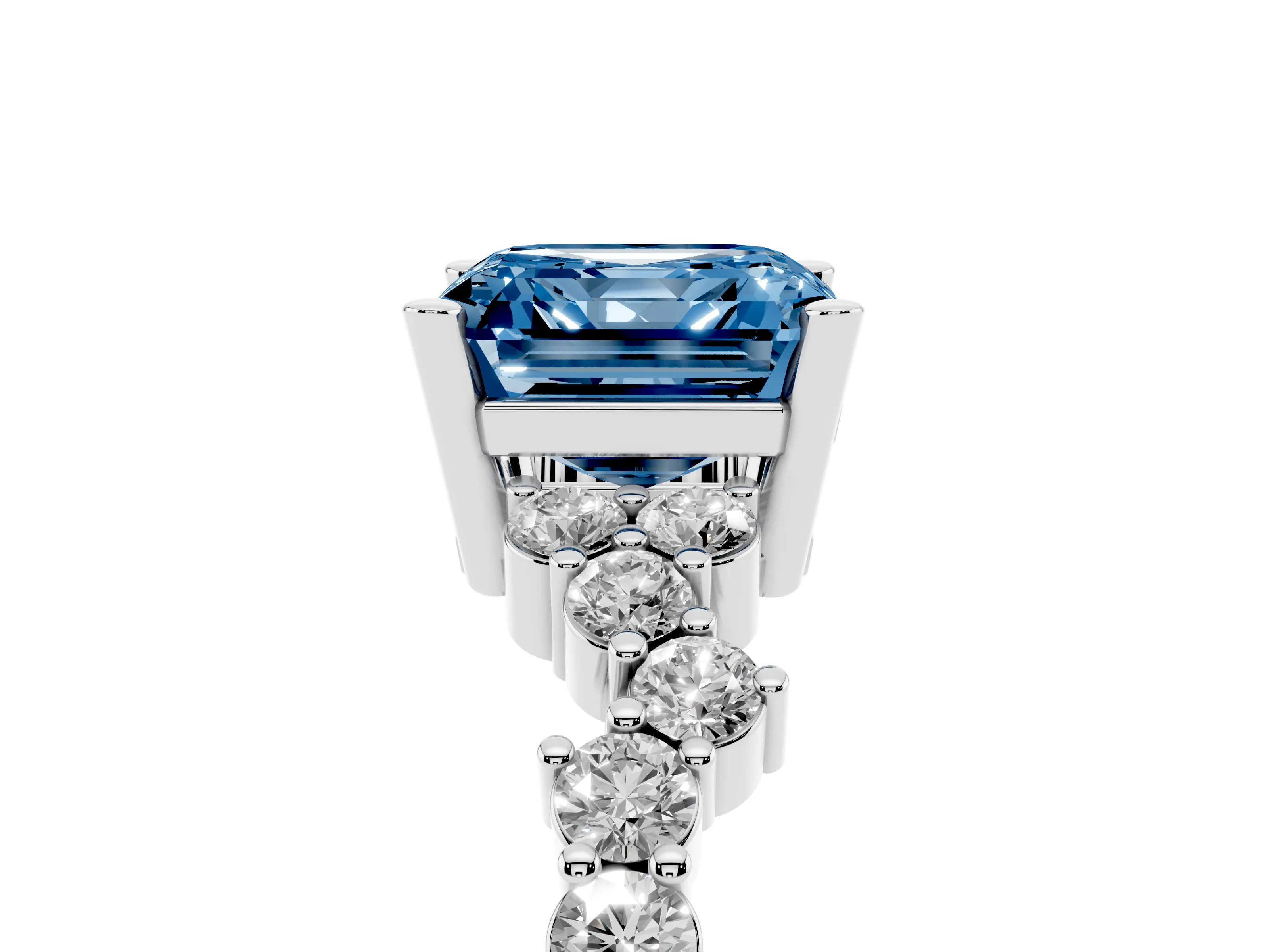 Fancy Blue Asscher Cut Diamond Ring Set in Silver with Scattered Round Accents