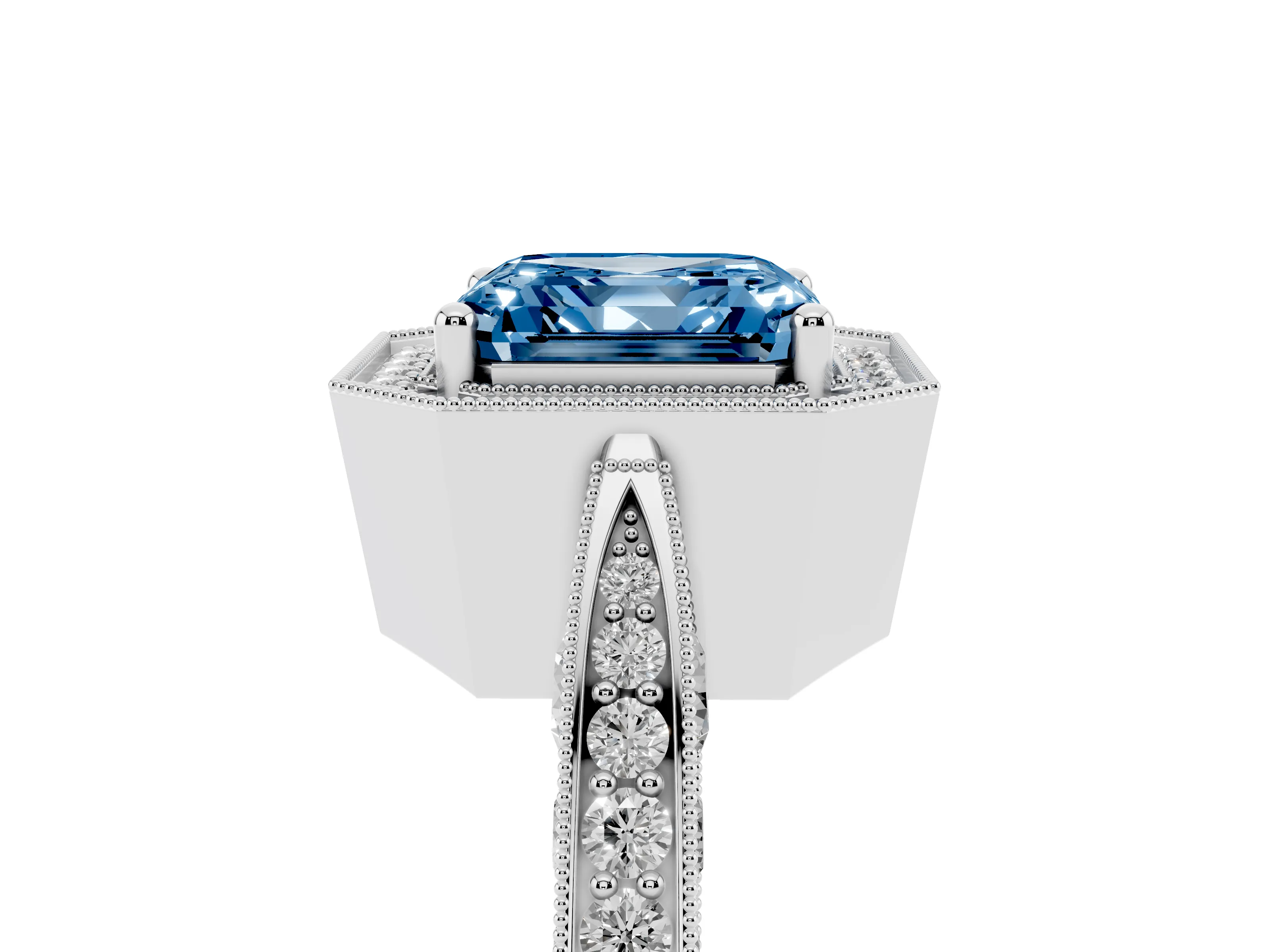 Fancy Blue Asscher Cut Diamond Halo Engagement Ring Set in Platinum with Accent Split Shank Band
