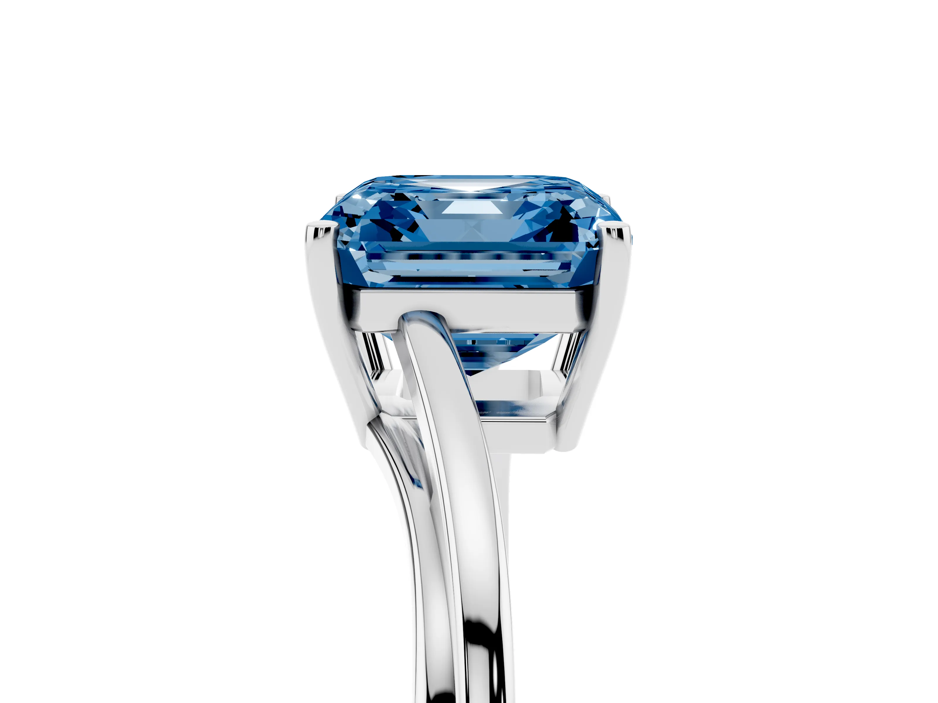 Fancy Blue Asscher Cut Diamond Solitaire Twist Band Ring Set in Platinum with Prong Setting