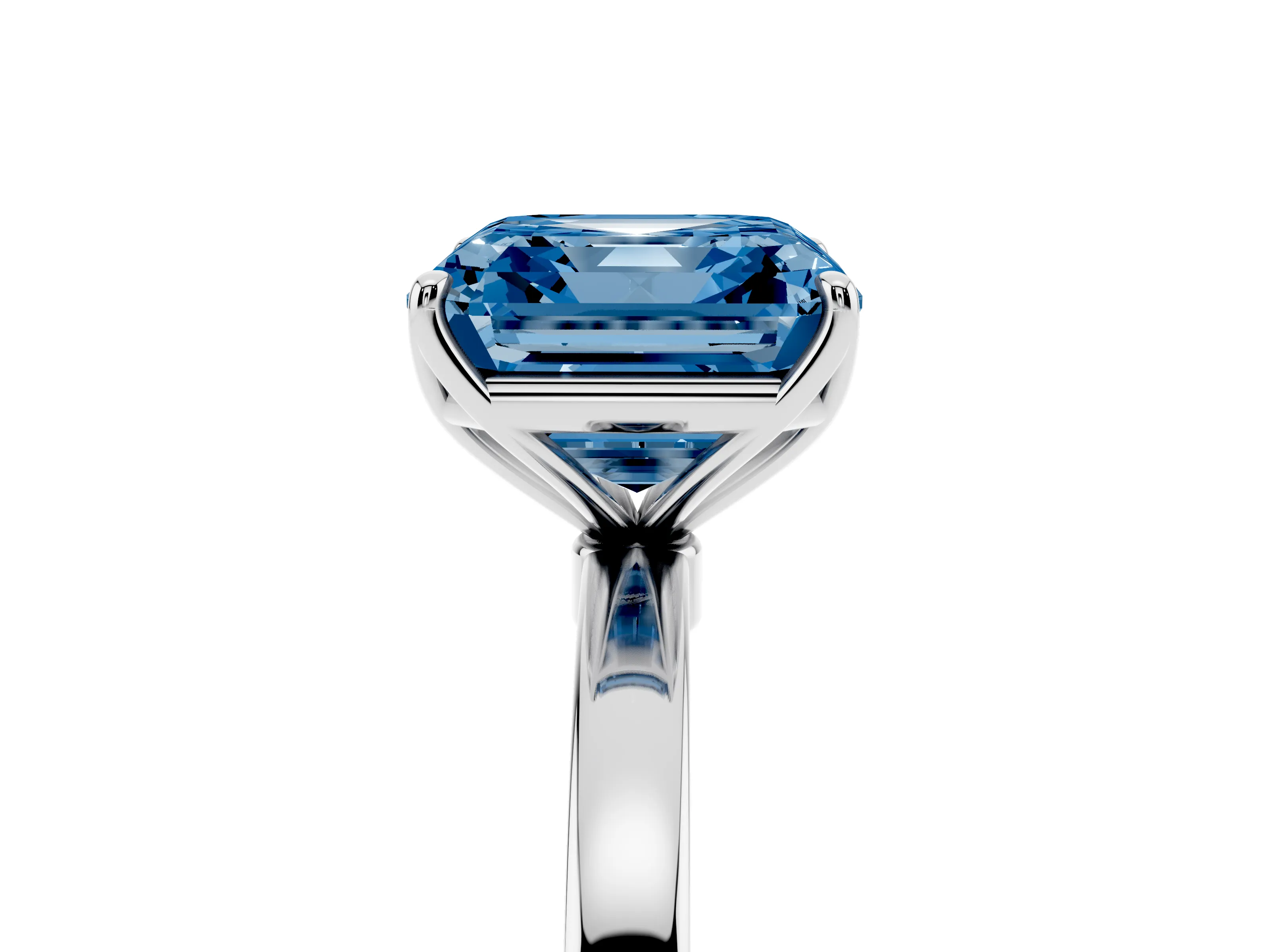 Fancy Blue Asscher Cut Diamond Solitaire Ring Set in Silver with Prong Setting and Thin Polished Band