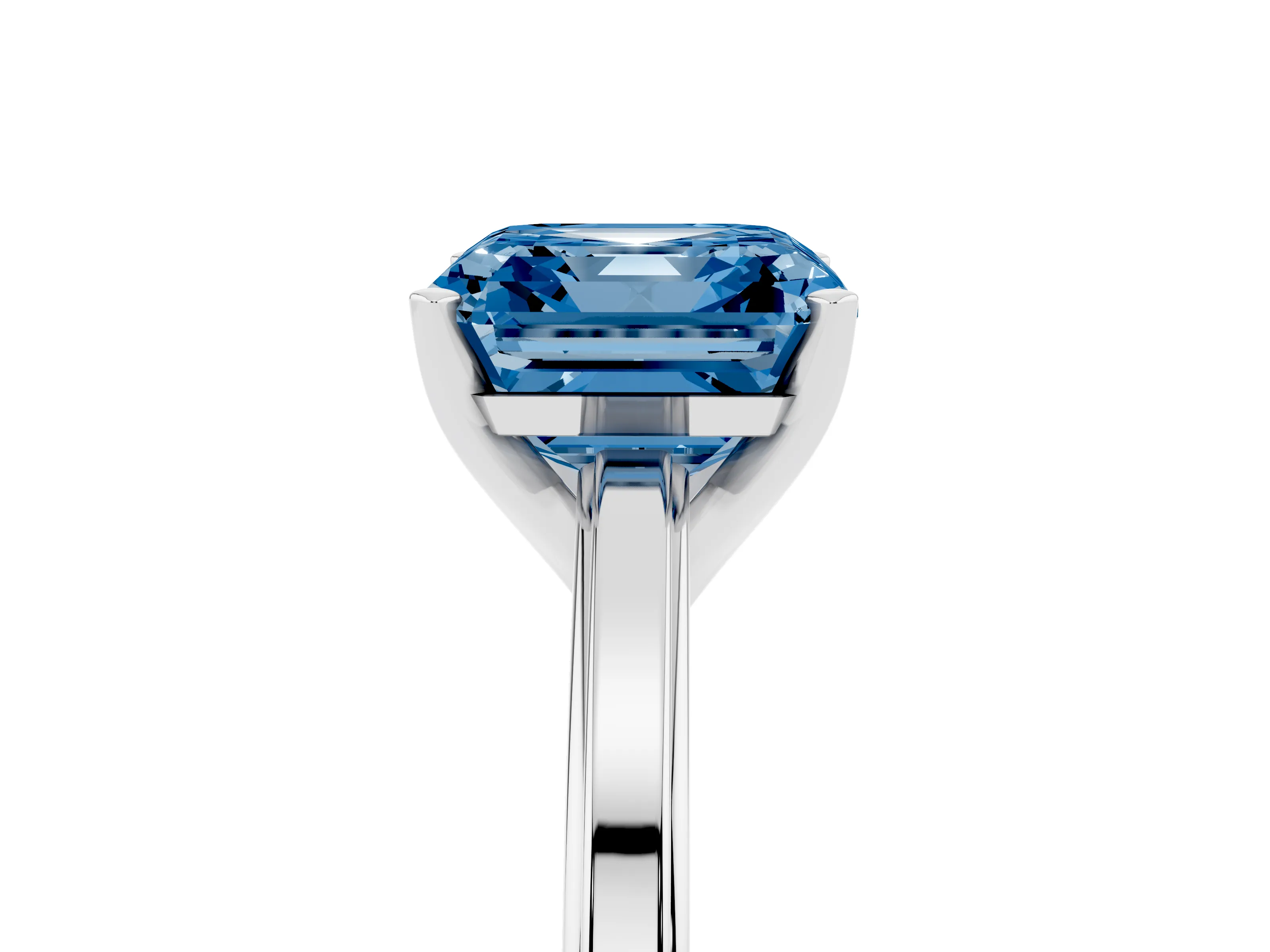 Fancy Blue Asscher Cut Diamond Solitaire Ring Set in Platinum with Prong Setting and Classic Band