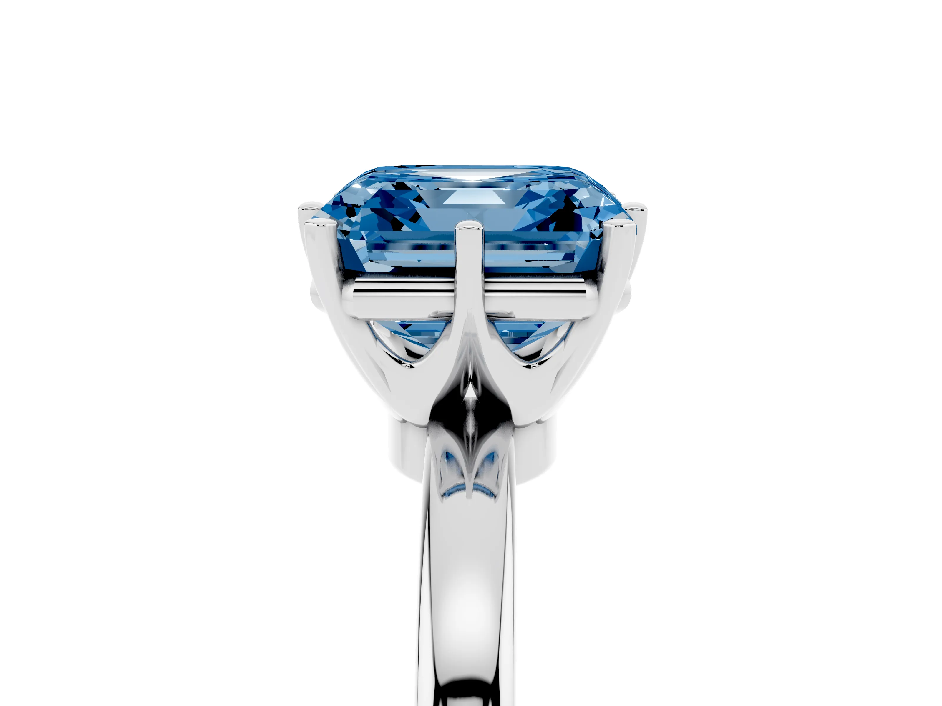 Fancy Blue Asscher Cut Diamond Solitaire Ring Set in Silver with Raised Prong Setting on a Classic Band