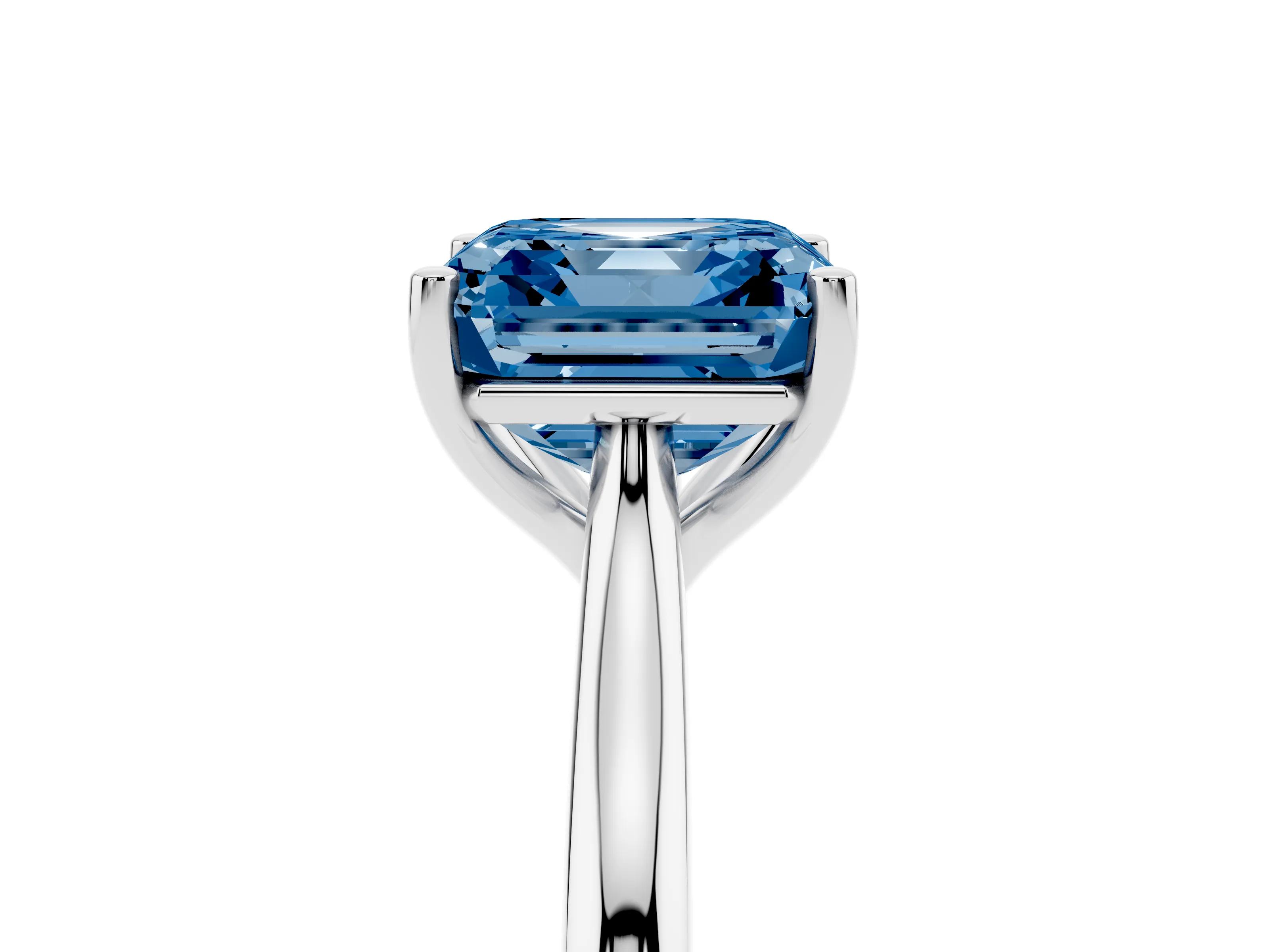 Fancy Blue Asscher Cut Diamond Solitaire Ring Set in Silver with Cathedral Band and Prong Setting