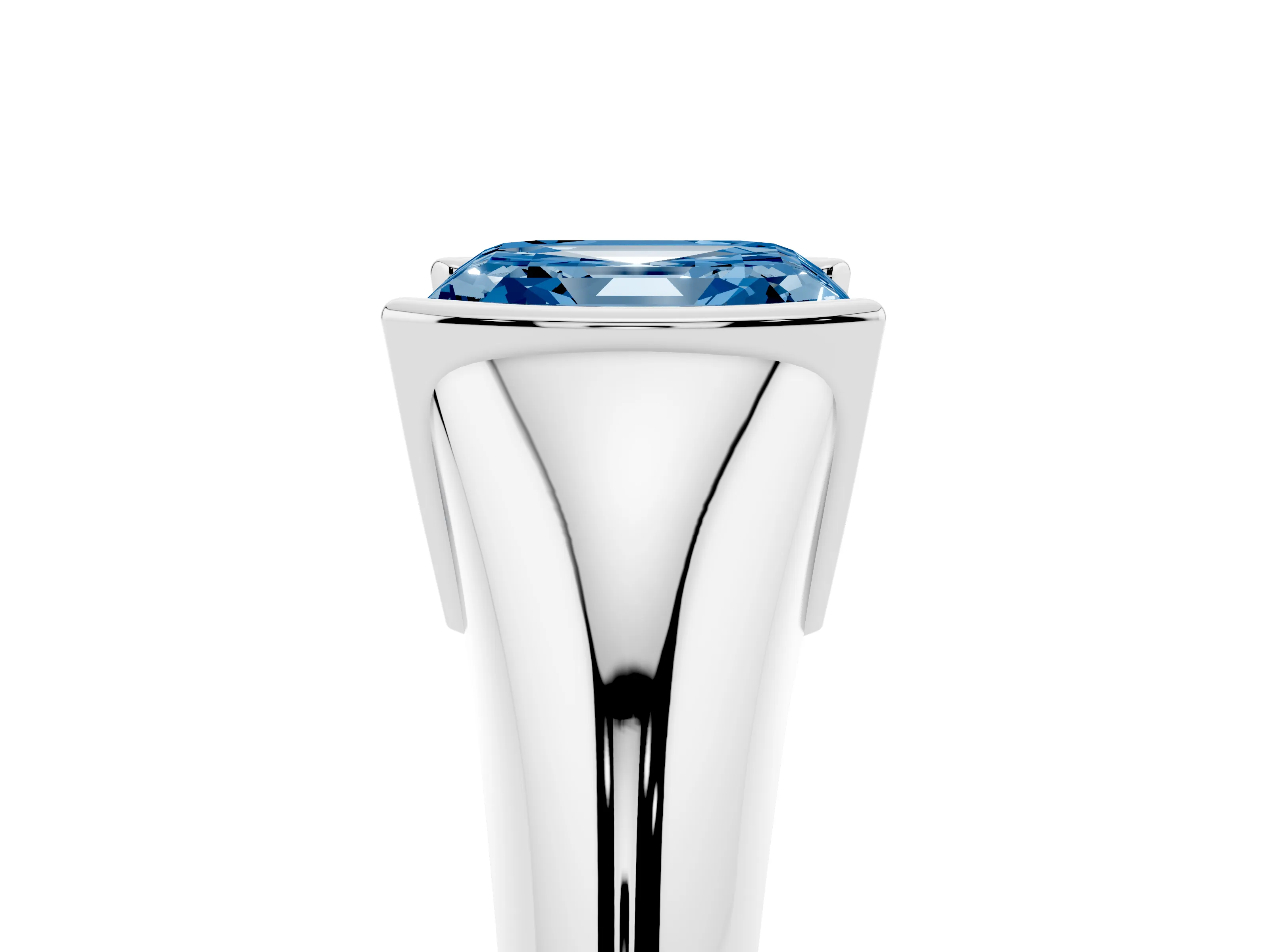 Fancy Blue Asscher Cut Diamond Solitaire Tension Set Ring Set in White gold