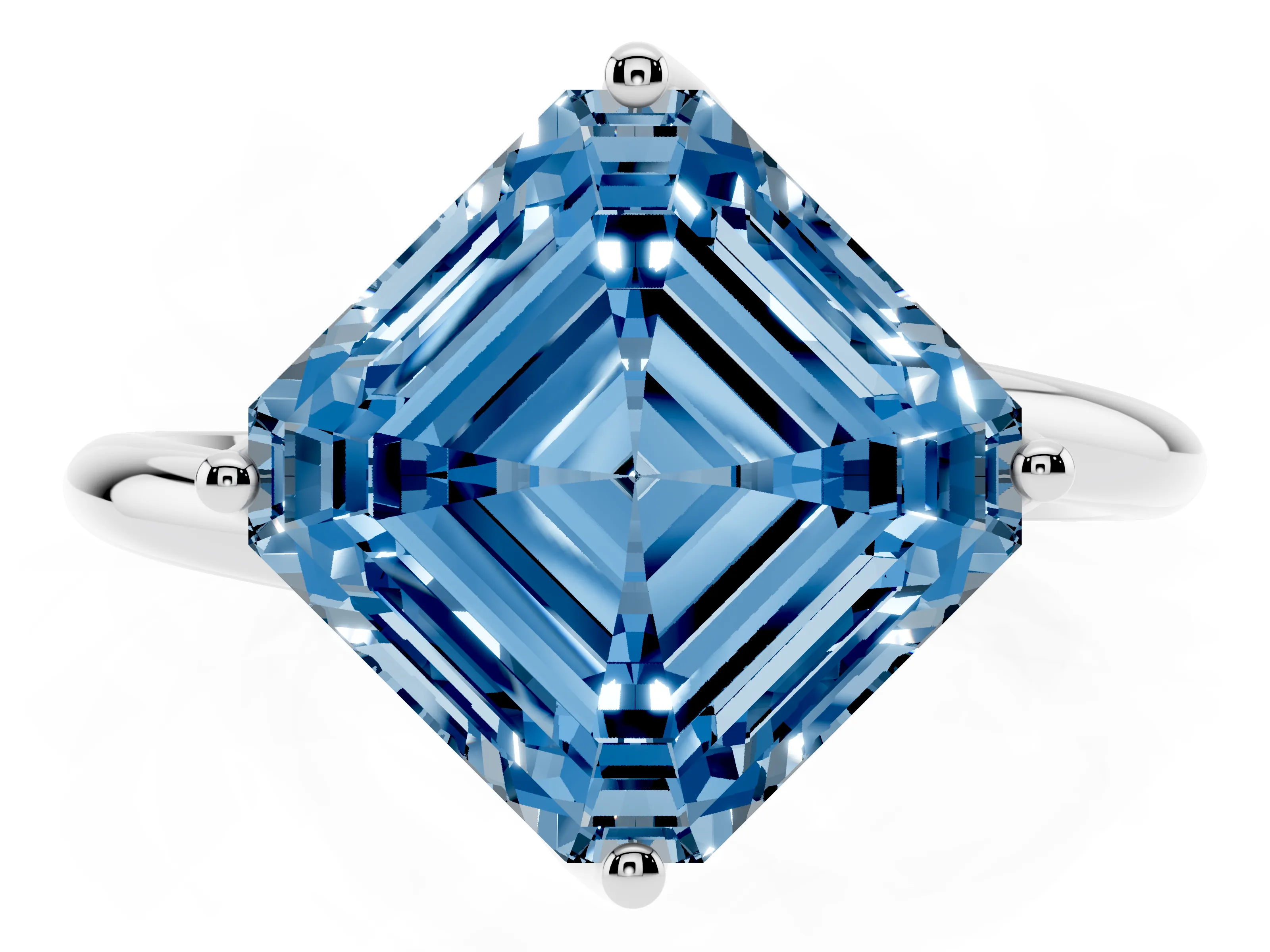 Fancy Blue Asscher Cut Diamond Solitaire Engagement Ring Set in White gold with Classic Plain Band