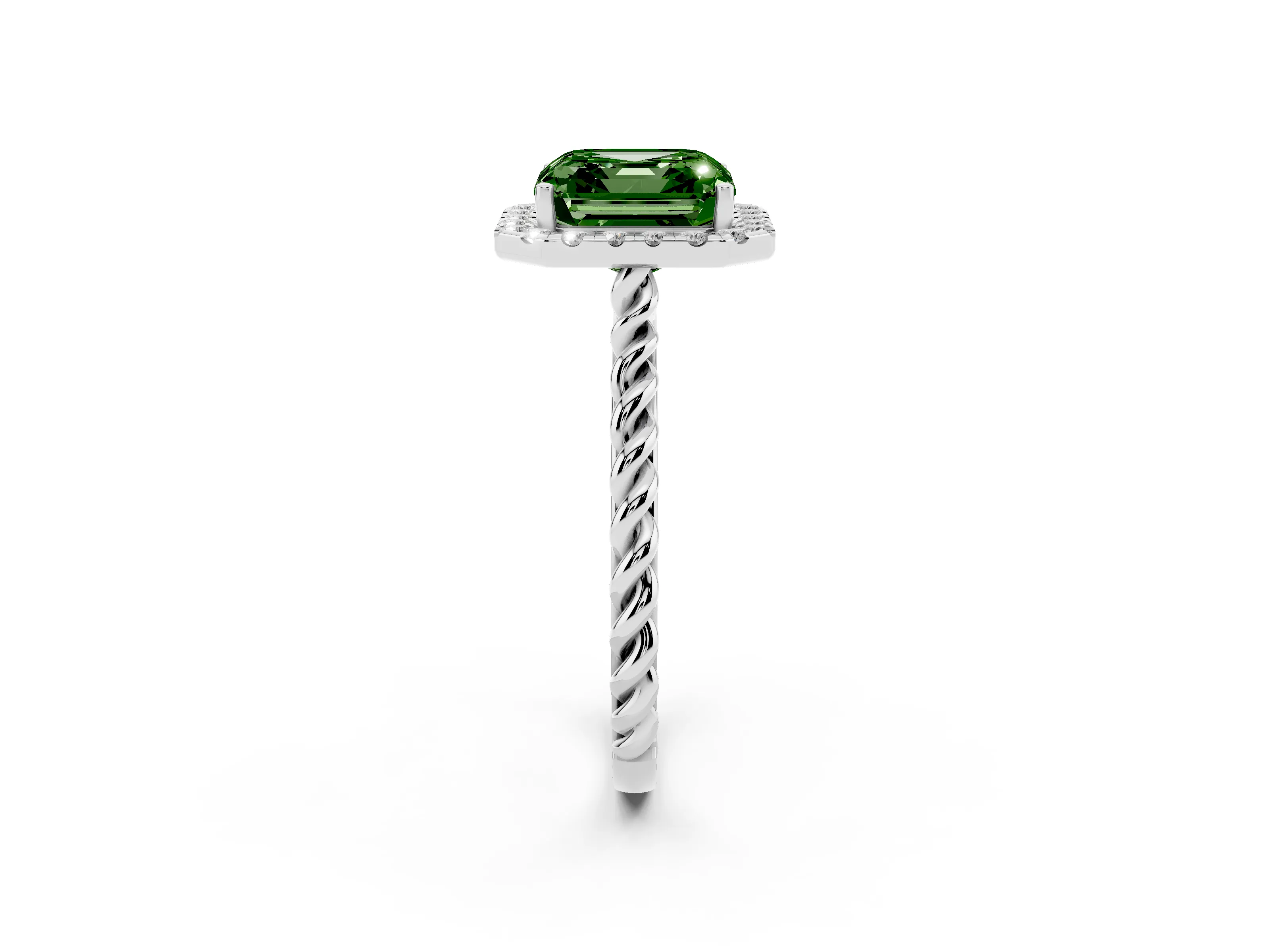 Fancy Green Asscher Cut Diamond Halo Ring Set in Platinum with Plain Twisted Band