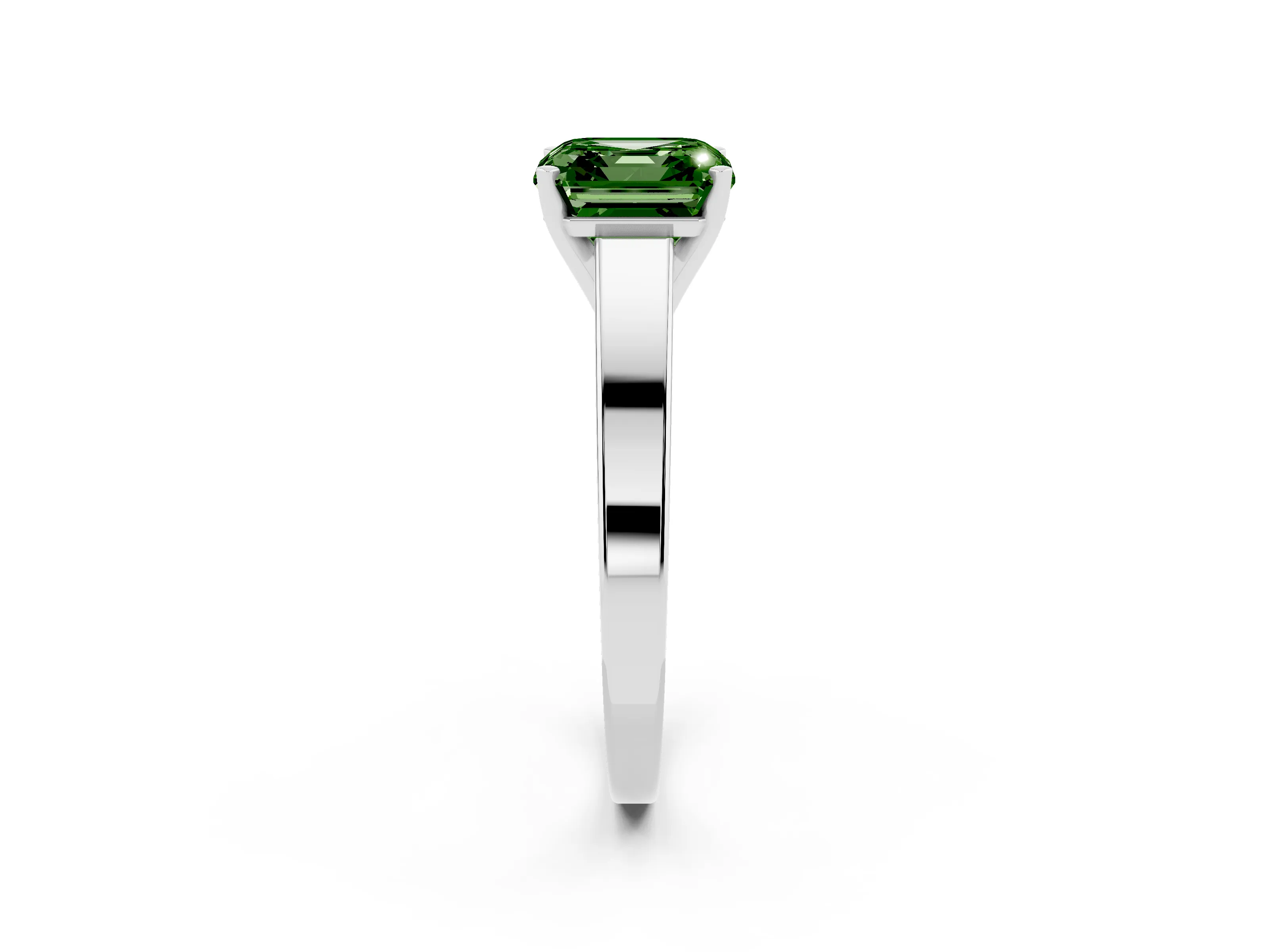 Fancy Green Asscher Cut Diamond Solitaire Engagement Ring Set in White gold with Prong Setting and Tapered Band