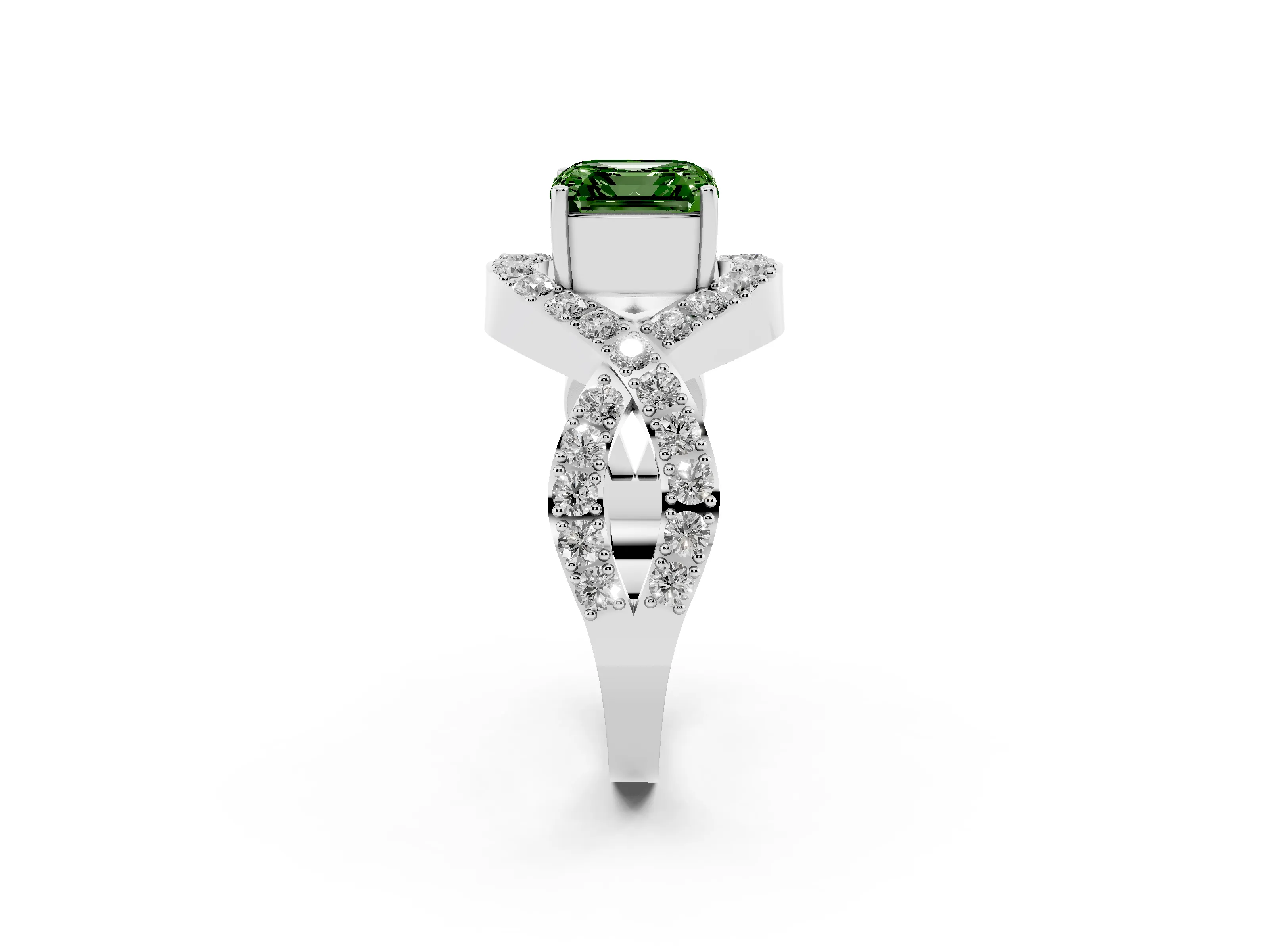 Fancy Green Asscher Cut Diamond Solitaire Twist Band Pavé Engagement Ring Set in Silver