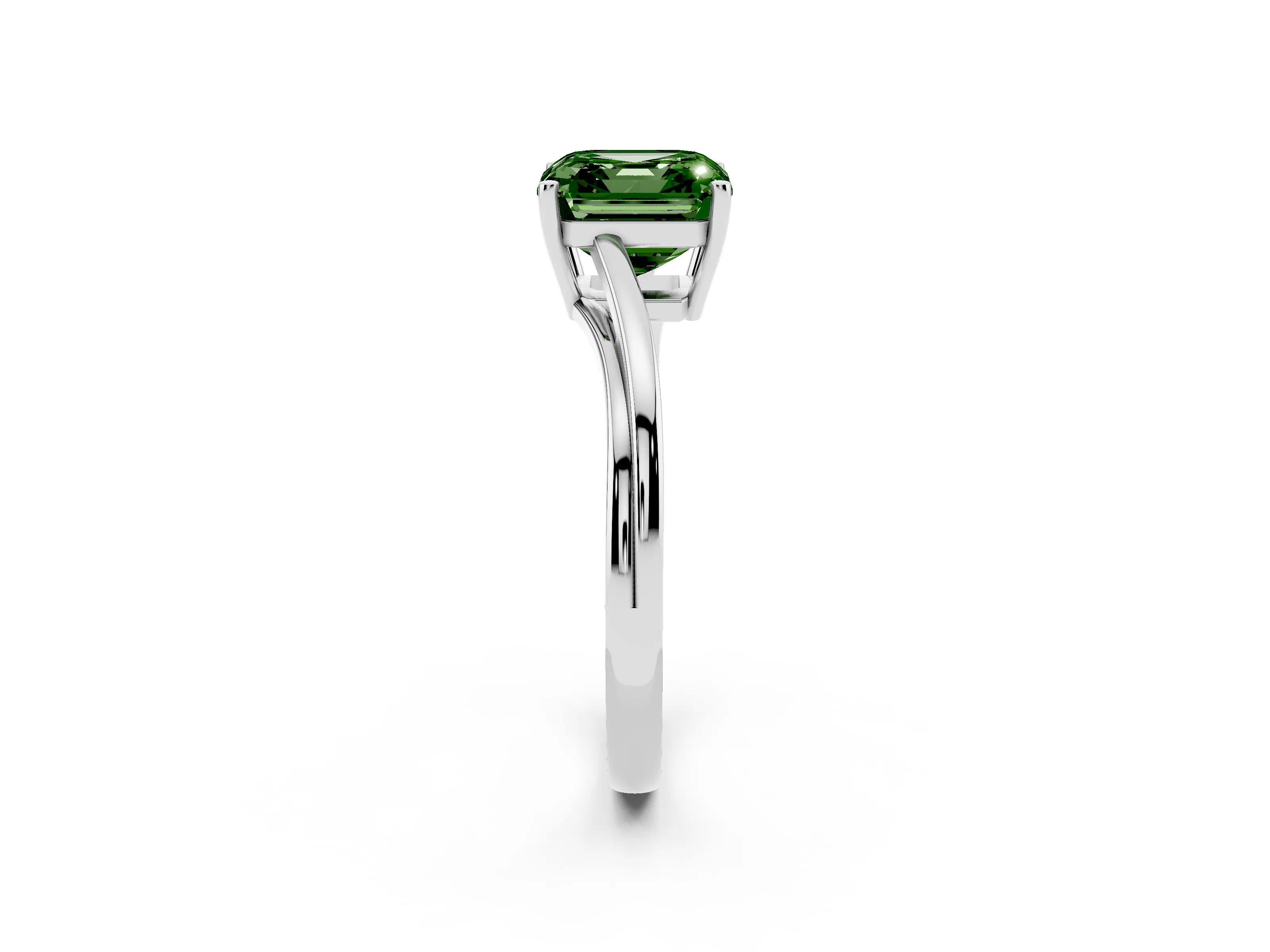 Fancy Green Asscher Cut Diamond Solitaire Twist Band Ring Set in Platinum with Prong Setting