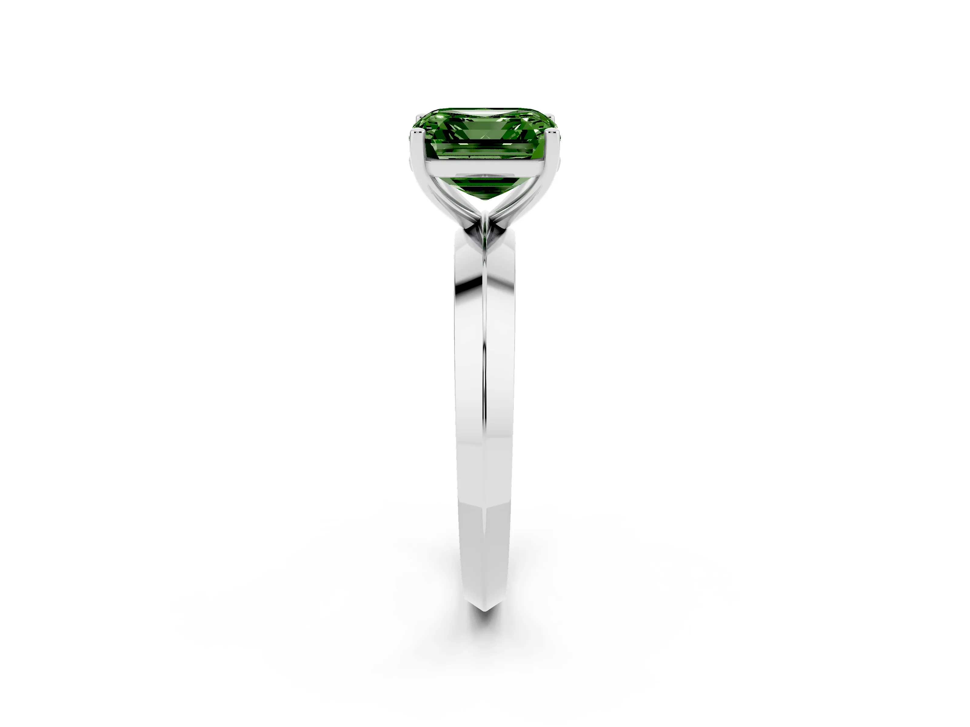 Fancy Green Asscher Cut Diamond Solitaire Engagement Ring Set in Platinum with Flat Band and Prong Setting