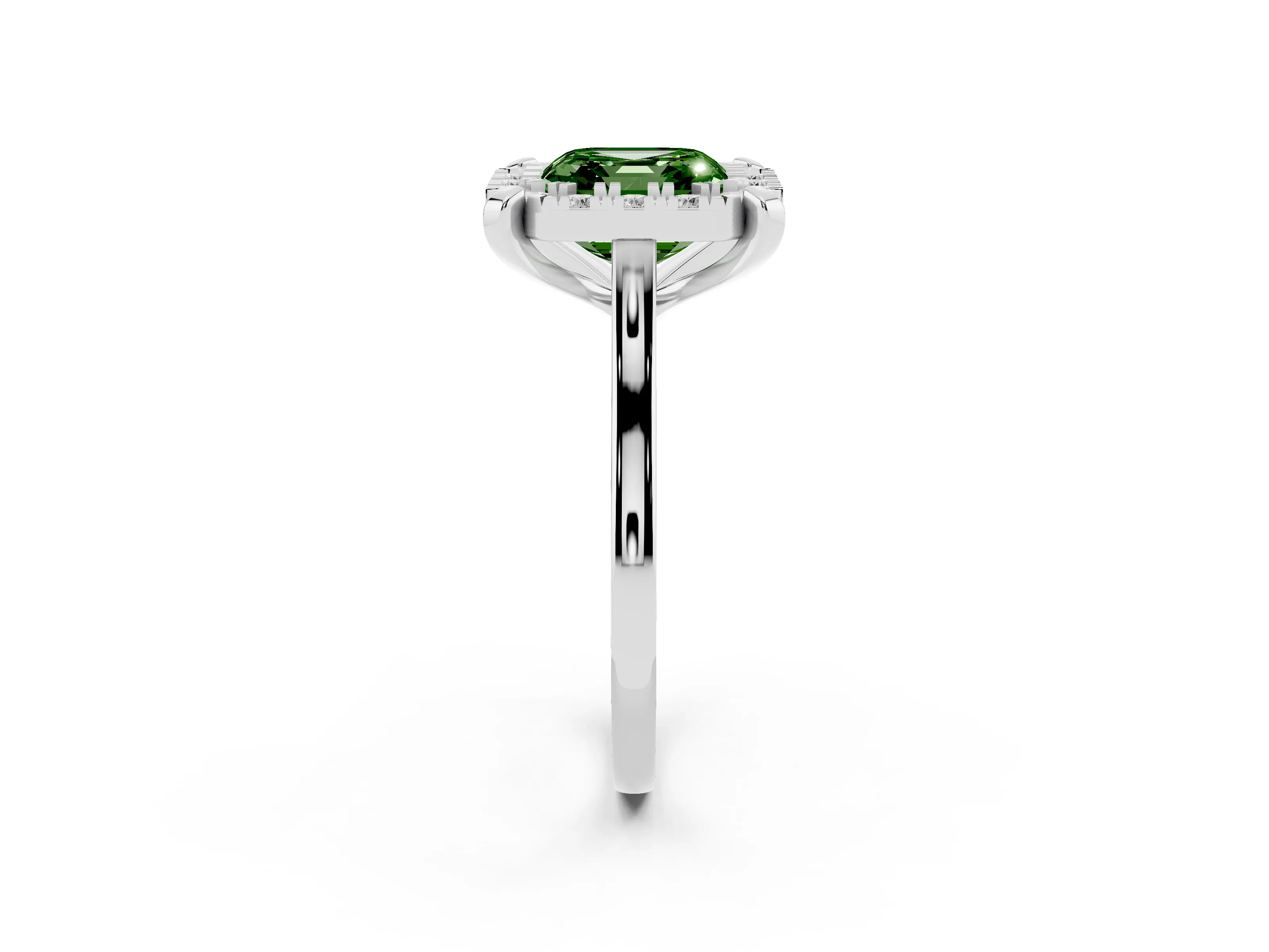 Fancy Green Asscher Cut Diamond Cluster Halo Solitaire Ring Set in Silver with Prong Setting