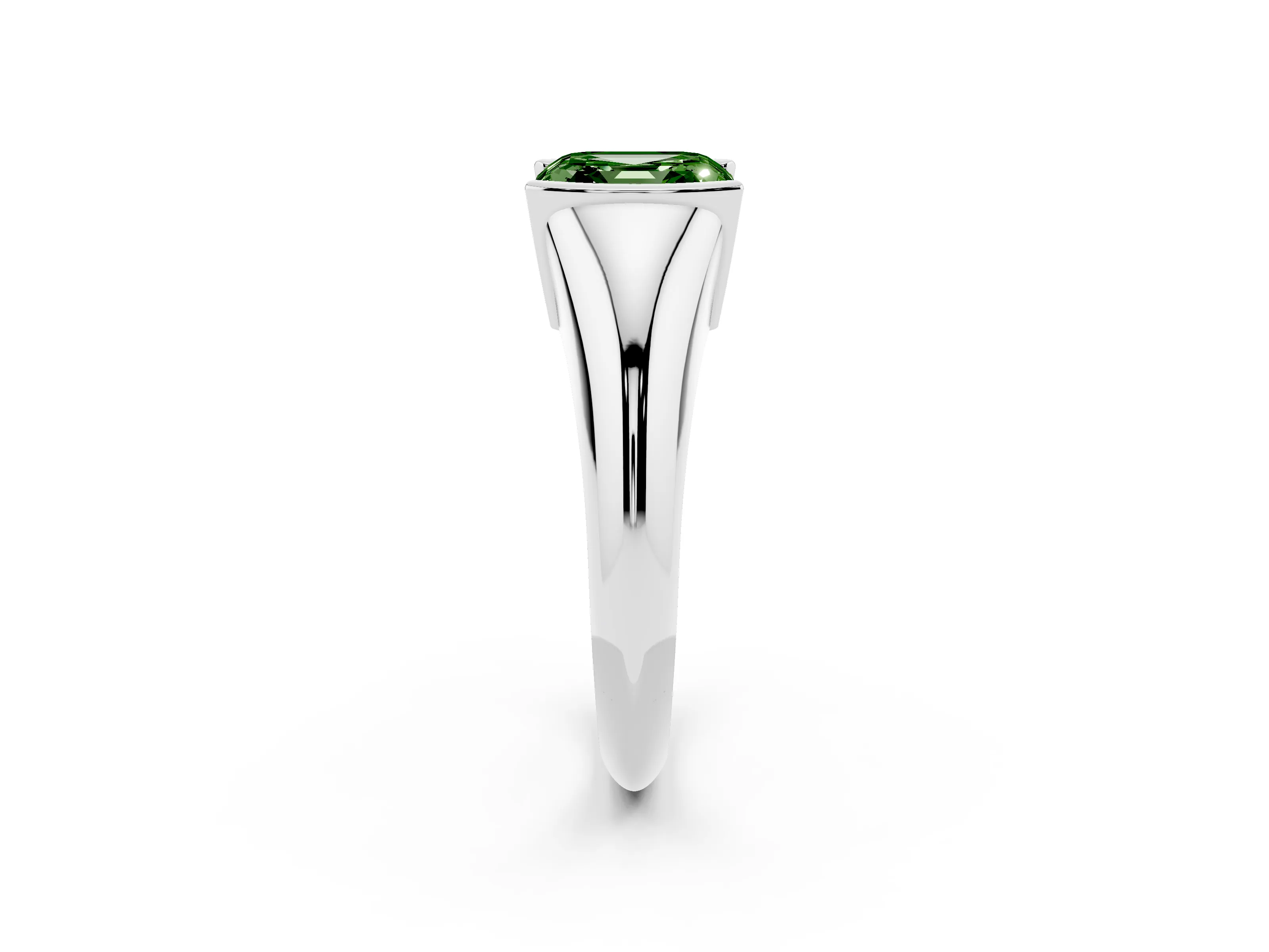 Fancy Green Asscher Cut Diamond Solitaire Tension Set Ring Set in White gold