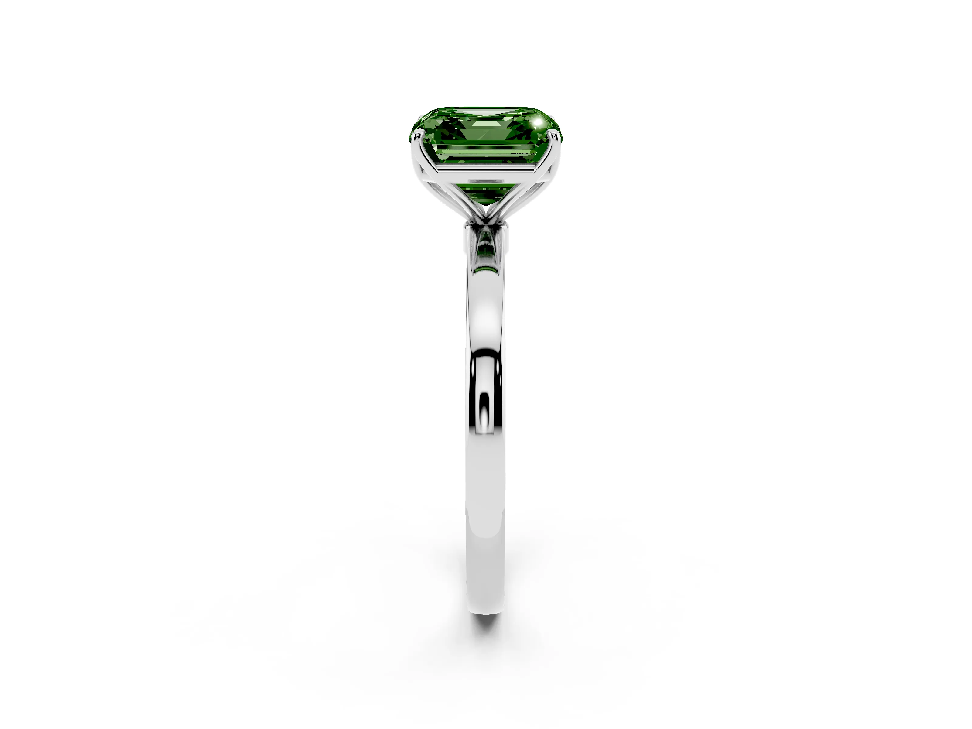 Fancy Green Asscher Cut Diamond Solitaire Ring Set in Platinum with Prong Setting and Thin Polished Band