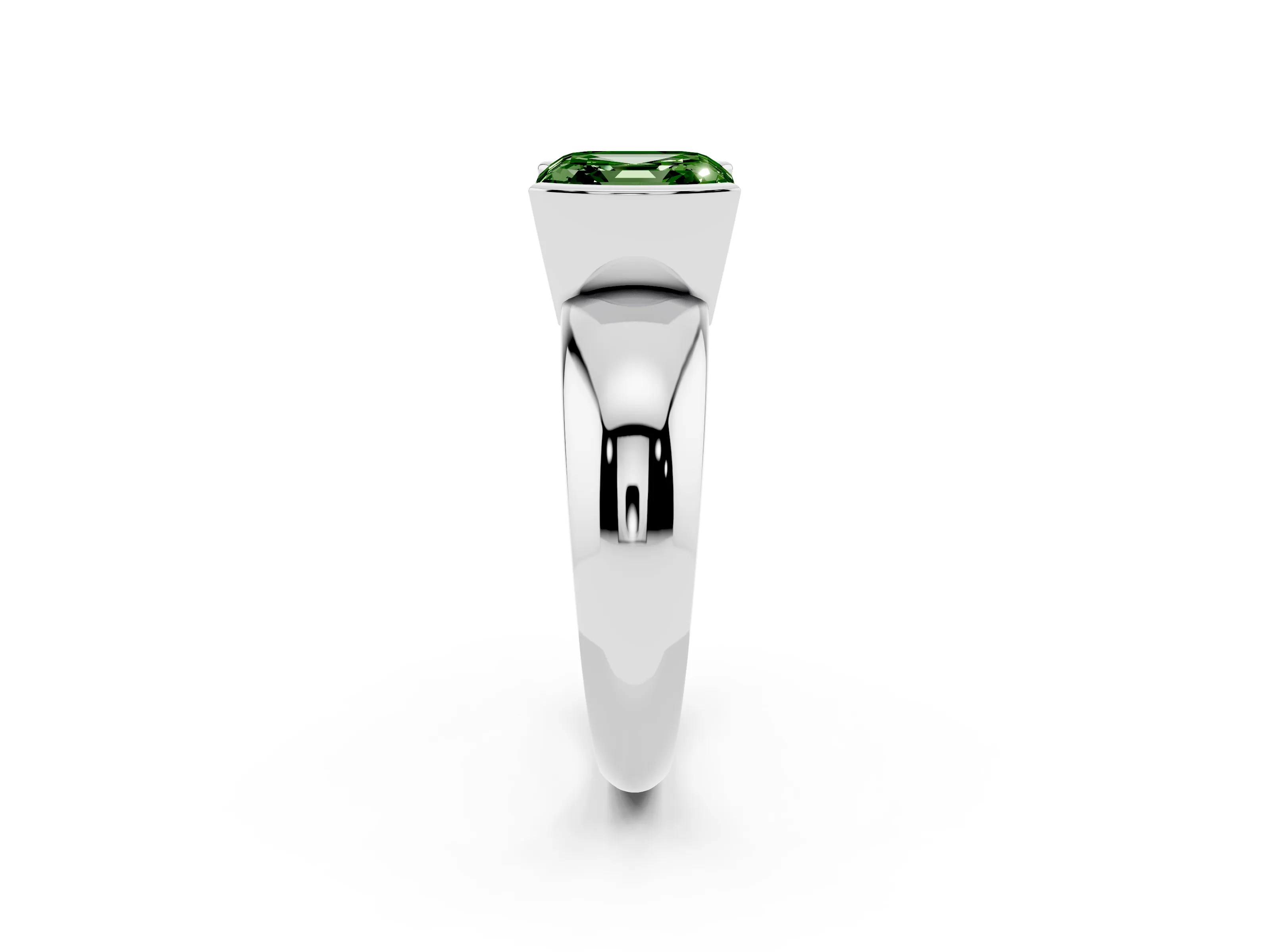 Fancy Green Asscher Cut Diamond Solitaire Tension Set Ring Set in Silver with Wide Band