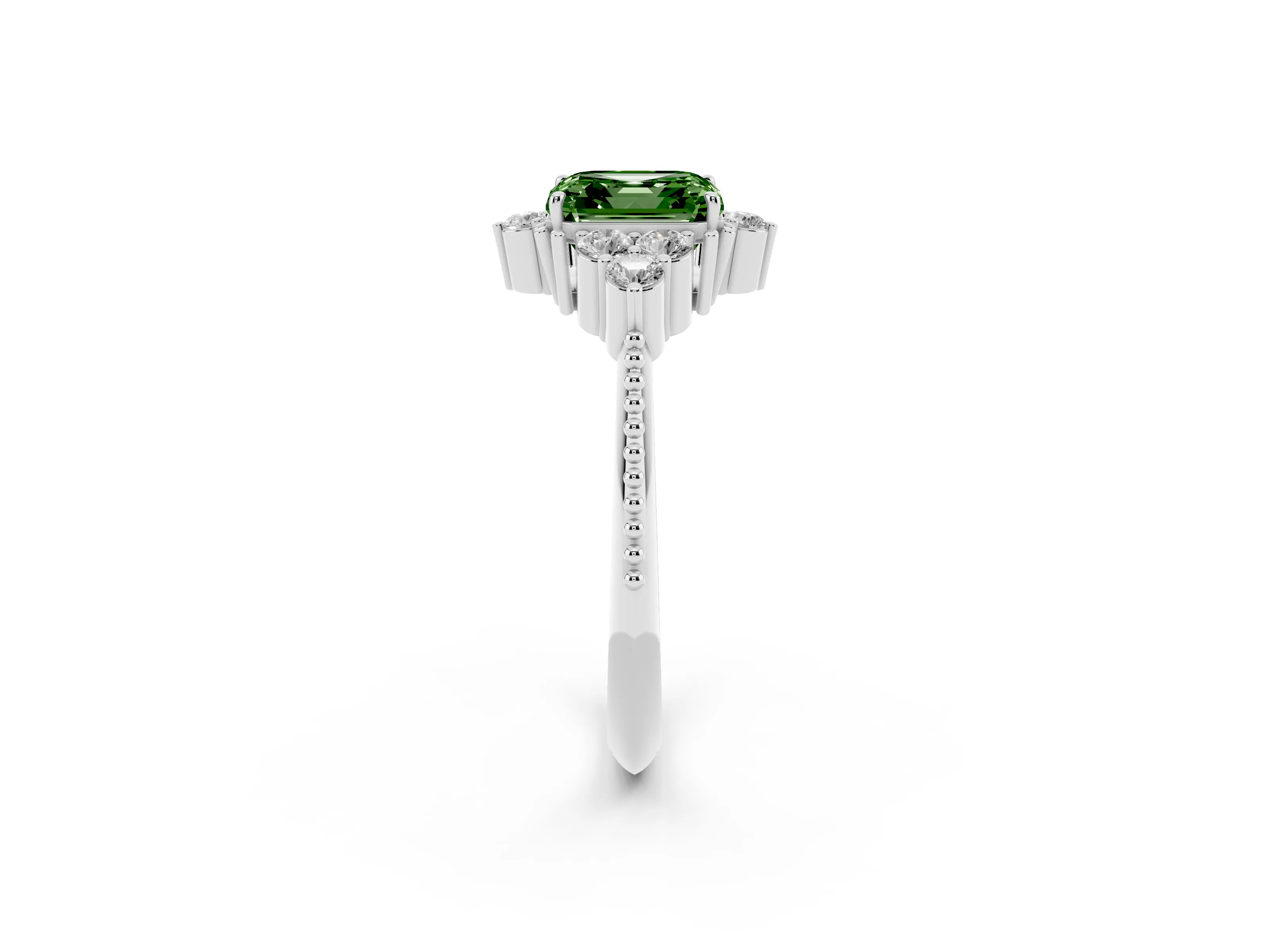 Fancy Green Asscher Cut Diamond Cluster Ring Set in Silver with Beaded Band