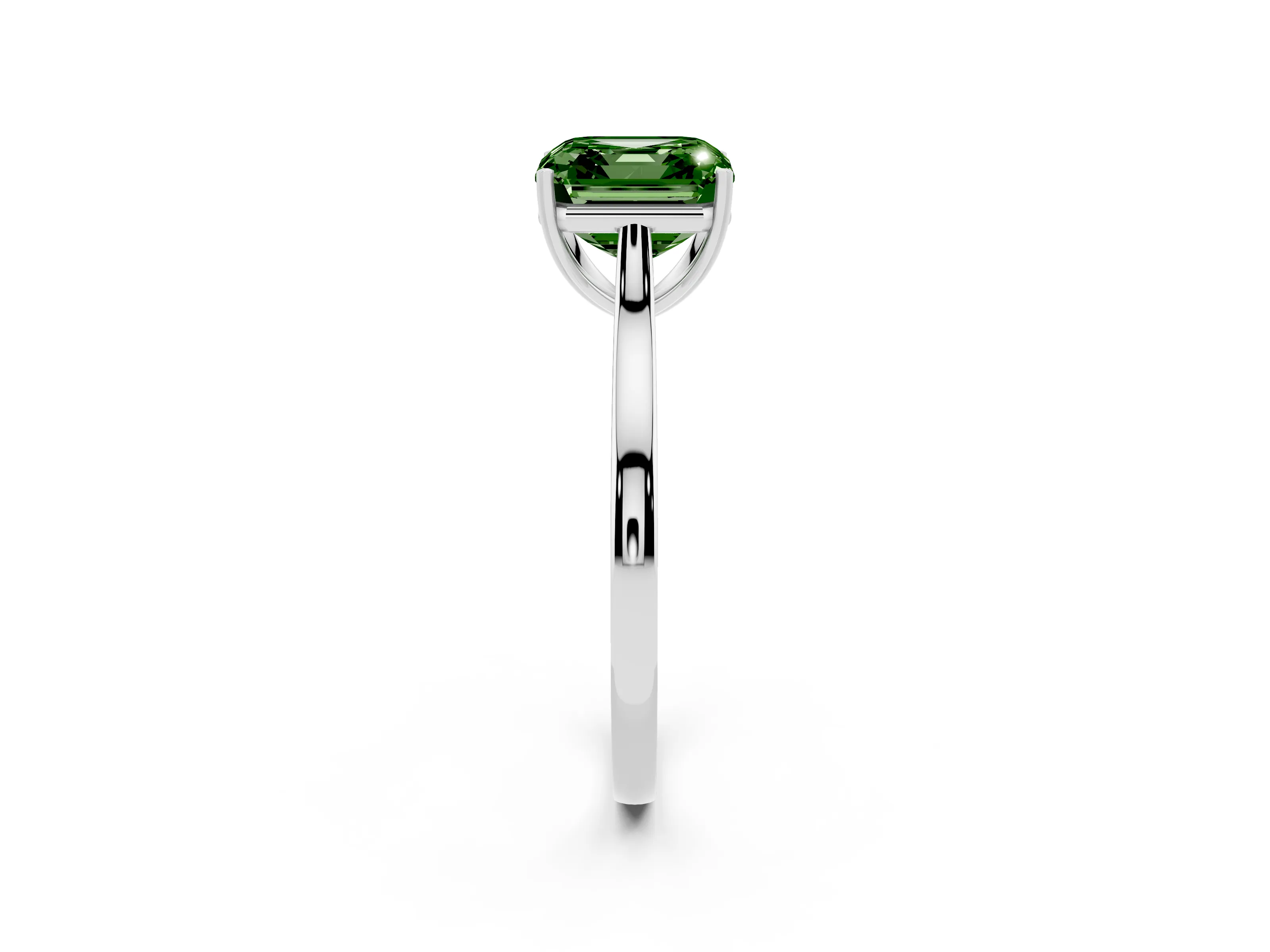 Fancy Green Asscher Cut Diamond Solitaire Heart Prong Engagement Ring Set in Platinum with Tapered Band