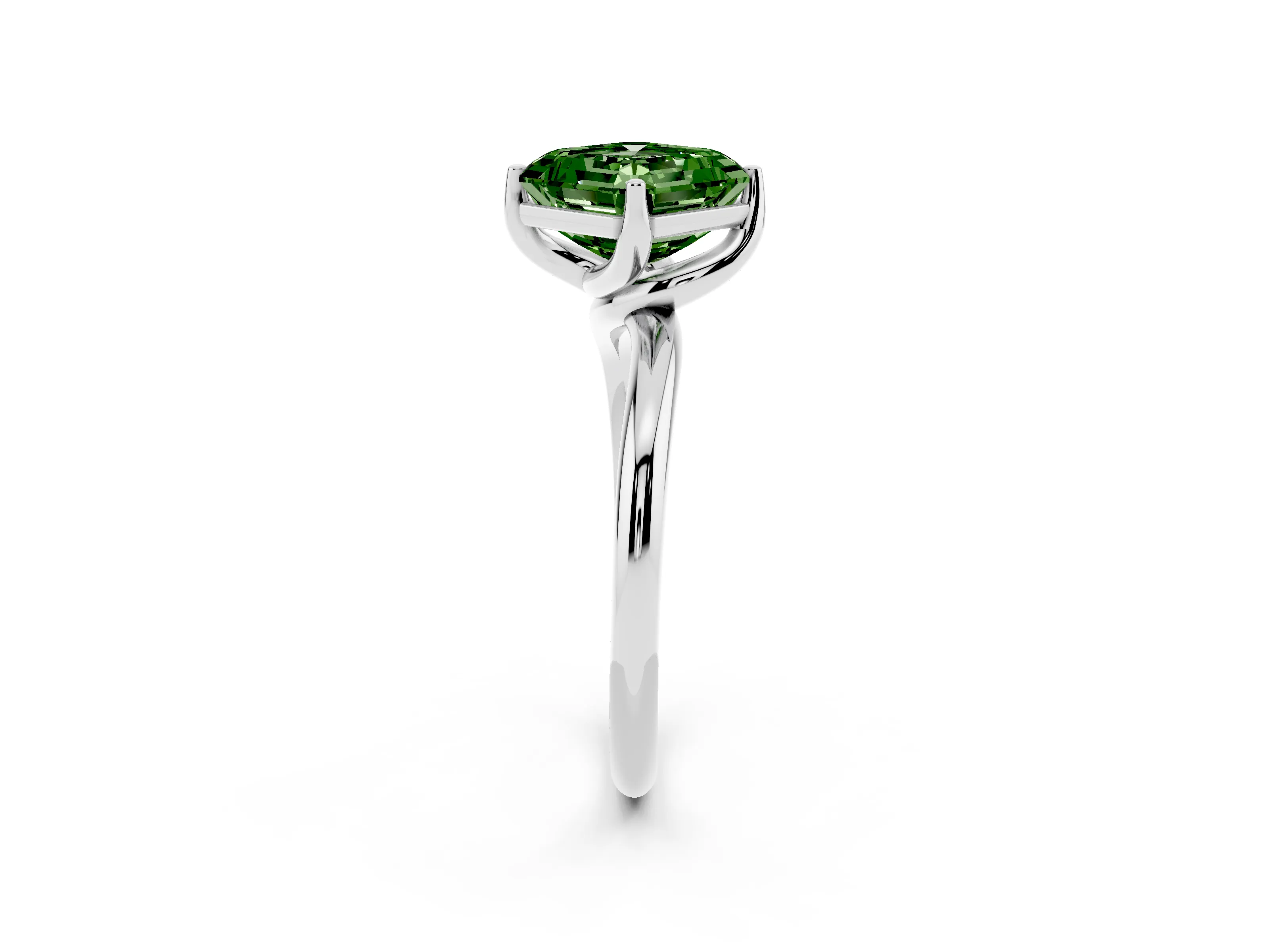 Fancy Green Asscher Cut Diamond Solitaire Engagement Ring Set in White gold with Classic Plain Band