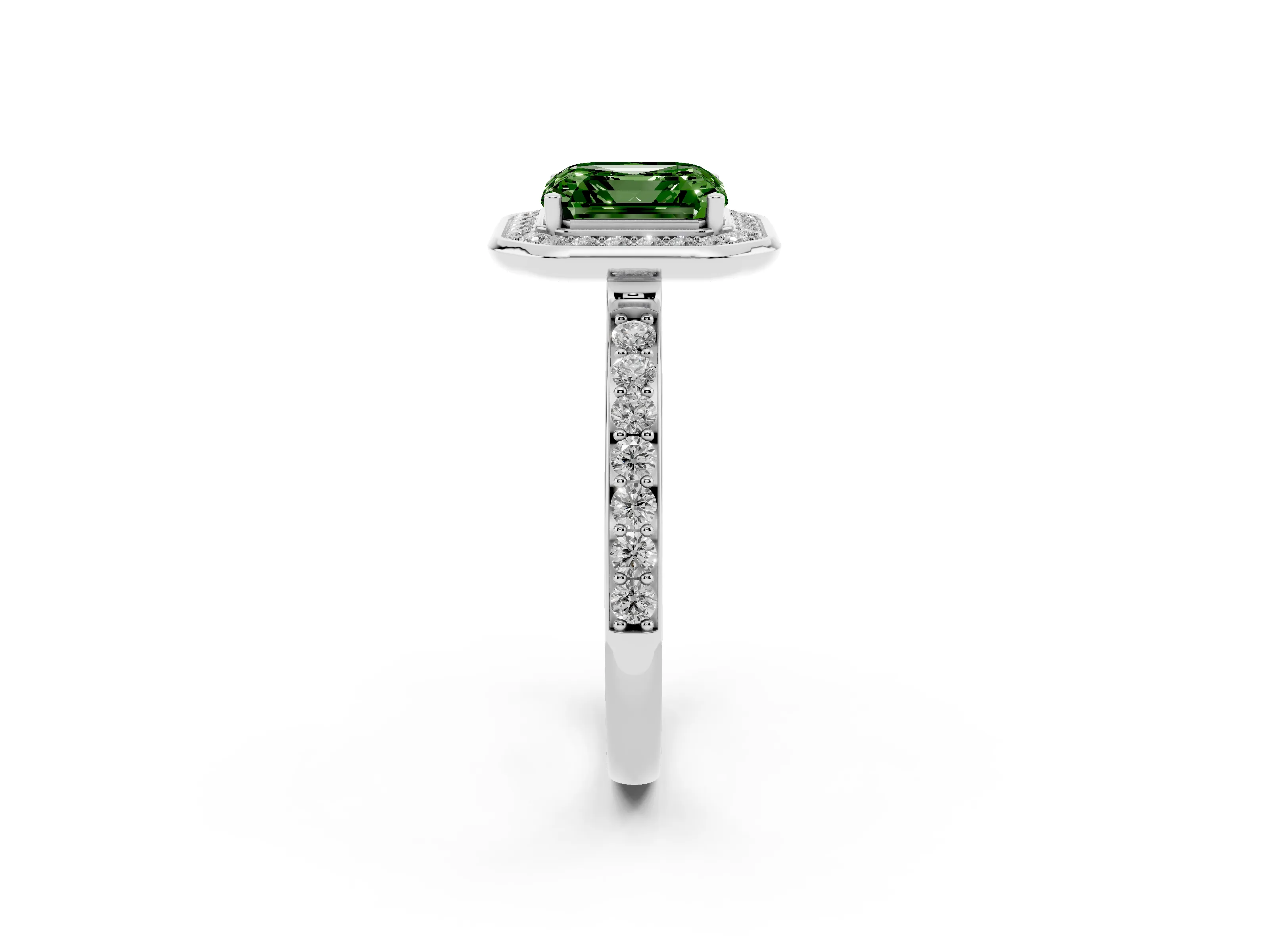 Fancy Green Asscher Cut Diamond Halo Ring Set in Platinum with Bezel Frame and Pavé Band